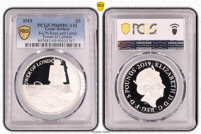 2019 £5 S-L76 Keys and Lamp Tower of London PR69DCAM