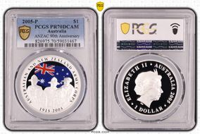 2005-P $1  ANZAC 90th Anniversary PR70DCAM