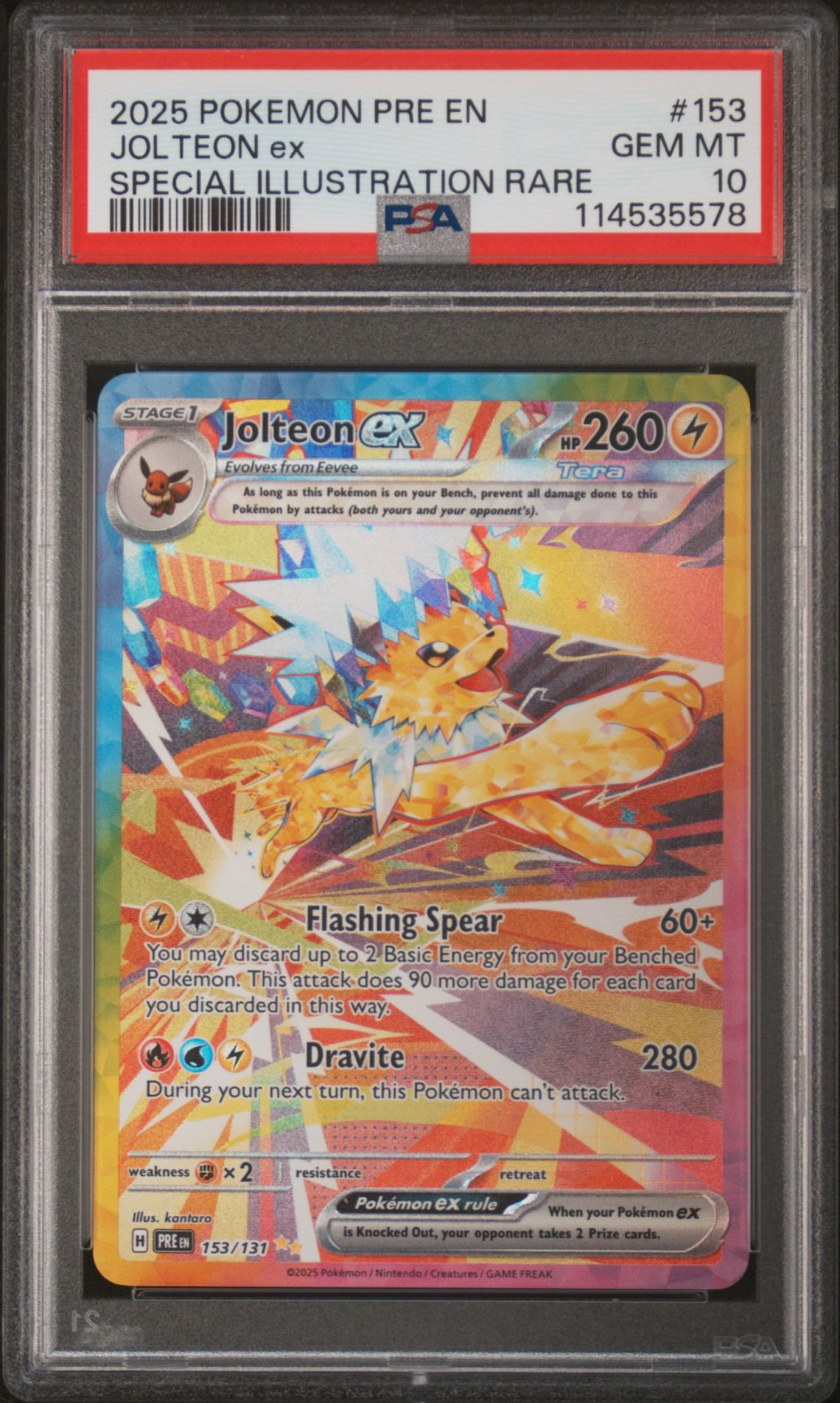 2025 Pokemon Pre En-Prismatic Evolutions Jolteon Ex #153 (Special Illustration Rare) Gem Mt 10 front