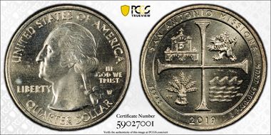 2019-W 25C San Antonio Missions NP MS65