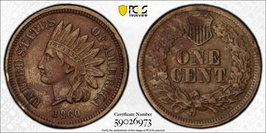 1860 1C Pointed Bust N1