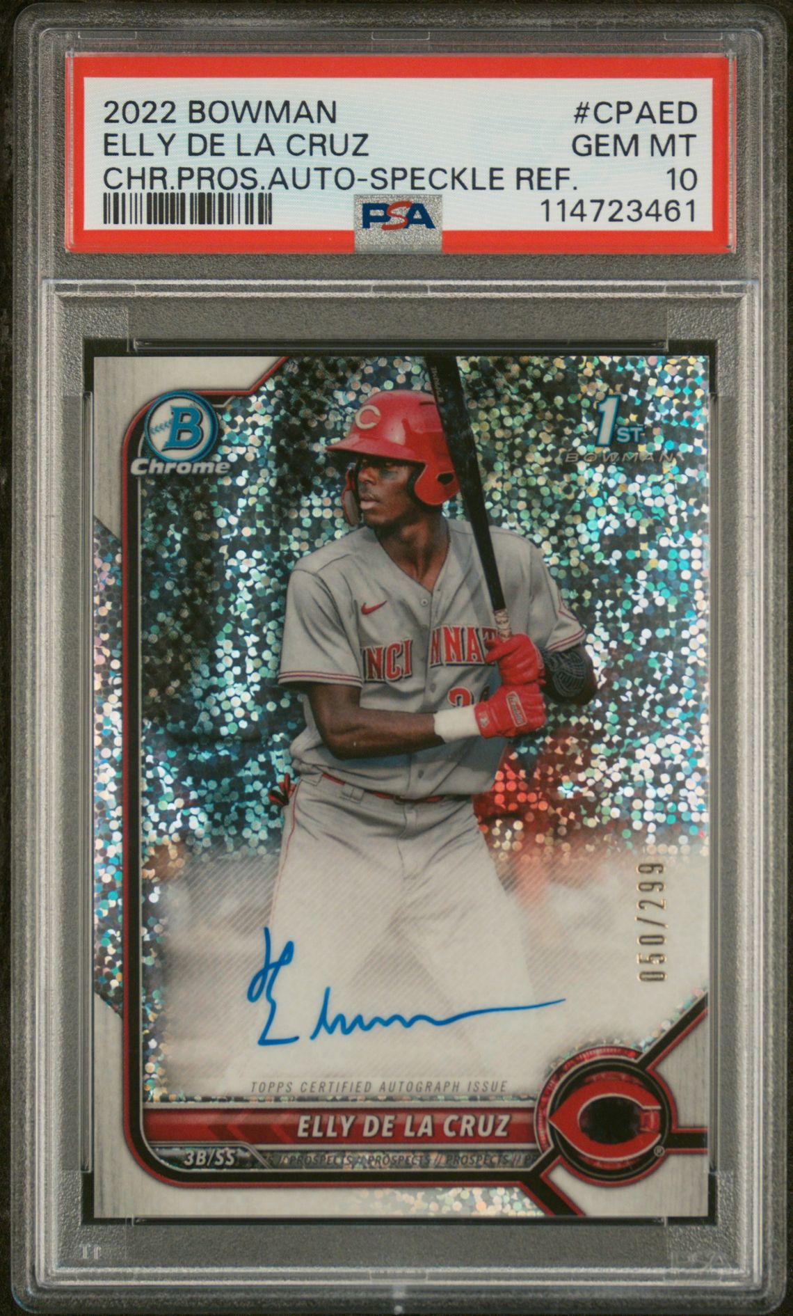 2022 Bowman BOWMAN CHROME PROSPECT AUTOGRAPHS Speckle #CPAED Elly De La Cruz front