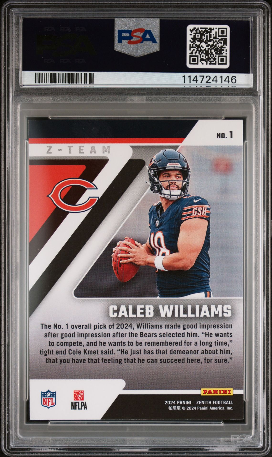 2024 Panini Zenith Z-Team Caleb Williams #1 (Z-Team-Red) Mint 9 back