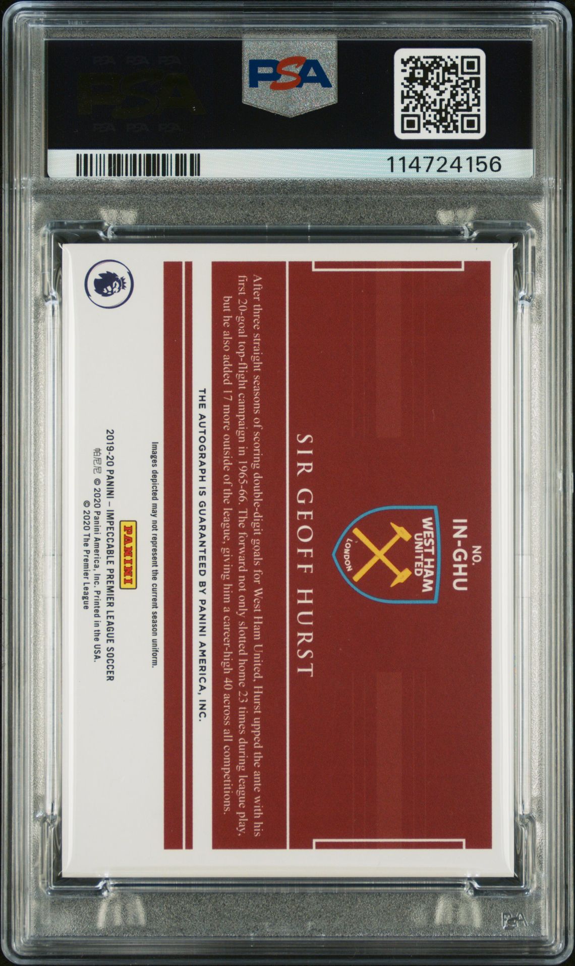 2019 Panini Impeccable Premier League Indelible Ink Sir Geoff Hurst #Inghu (P/L Indelible Ink-Silver) Nm-Mt 8 back