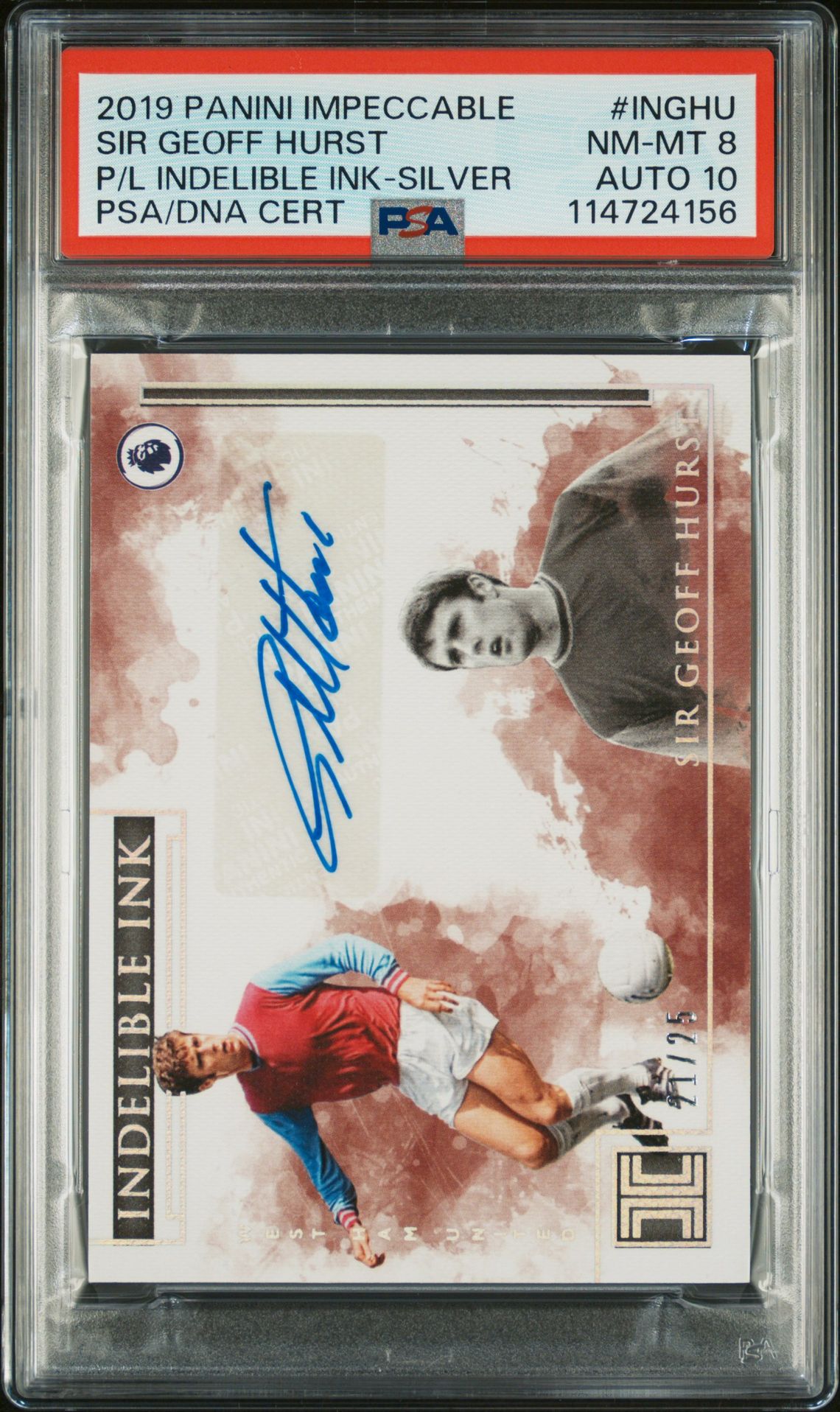 2019 Panini Impeccable Premier League Indelible Ink Sir Geoff Hurst #Inghu (P/L Indelible Ink-Silver) Nm-Mt 8 front