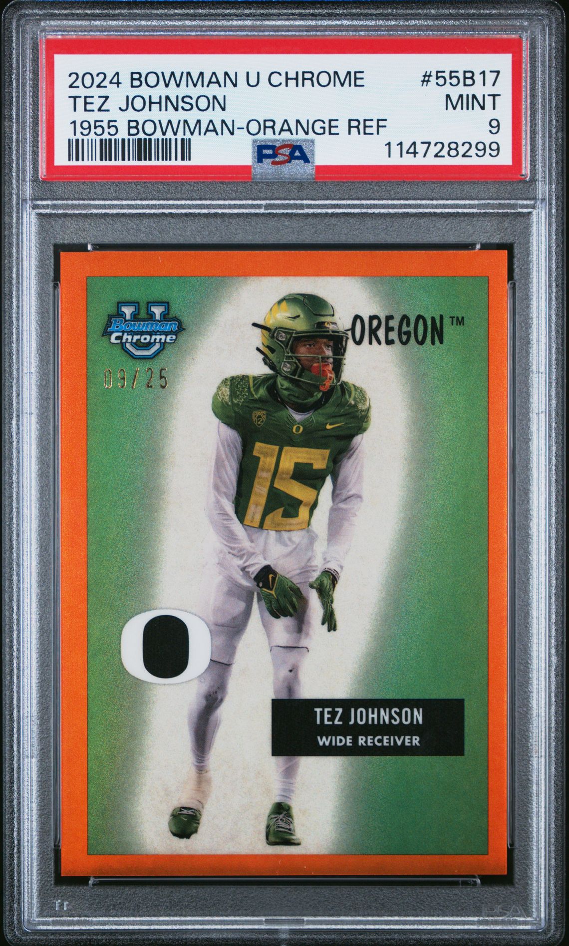 2024 Bowman BOWMAN UNIVERSITY CHROME 1955 BOWMAN ORANGE REF #55B17 Tez Johnson front