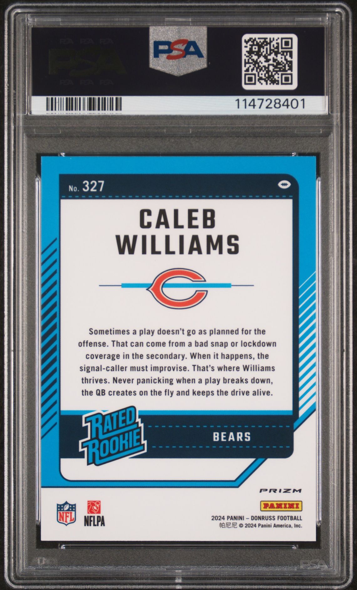 2024 Panini Donruss Caleb Williams #327 (Optic Preview-Red Wave) Gem Mt 10 back