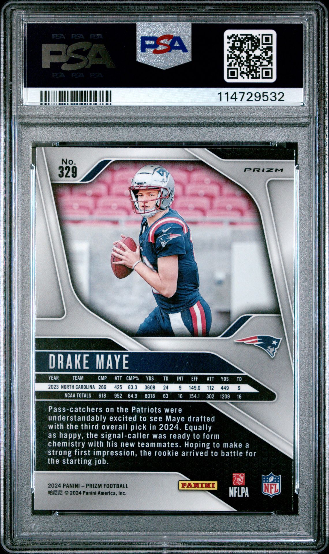 2024 Panini Prizm Drake Maye #329 (Disco Prizm) Mint 9 back