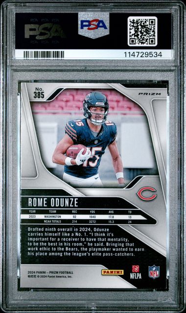 2024 Panini Prizm Rome Odunze #385 (Disco Prizm) Mint 9 back