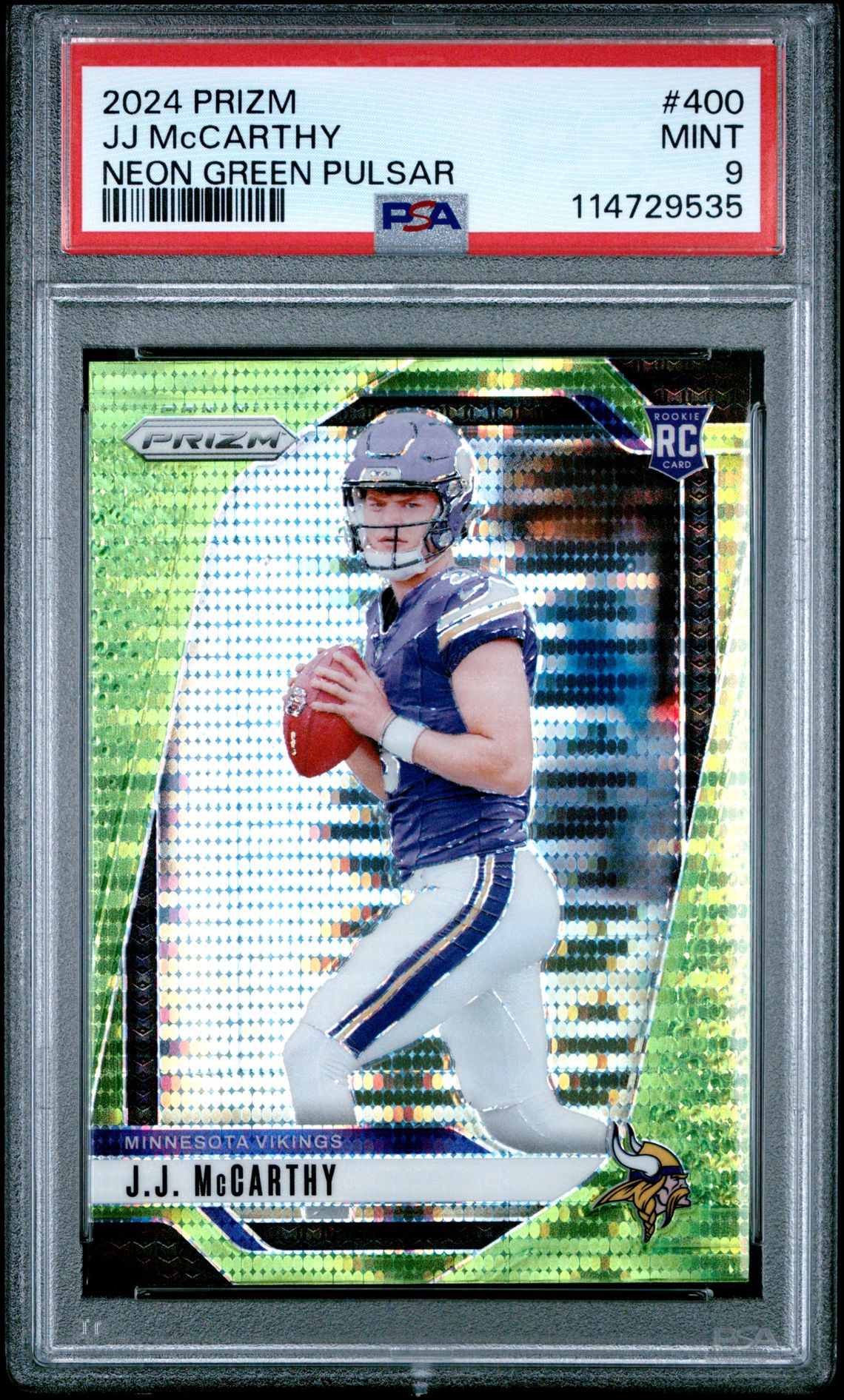 2024 Panini Prizm Jj Mccarthy #400 (Neon Green Pulsar) Mint 9 front