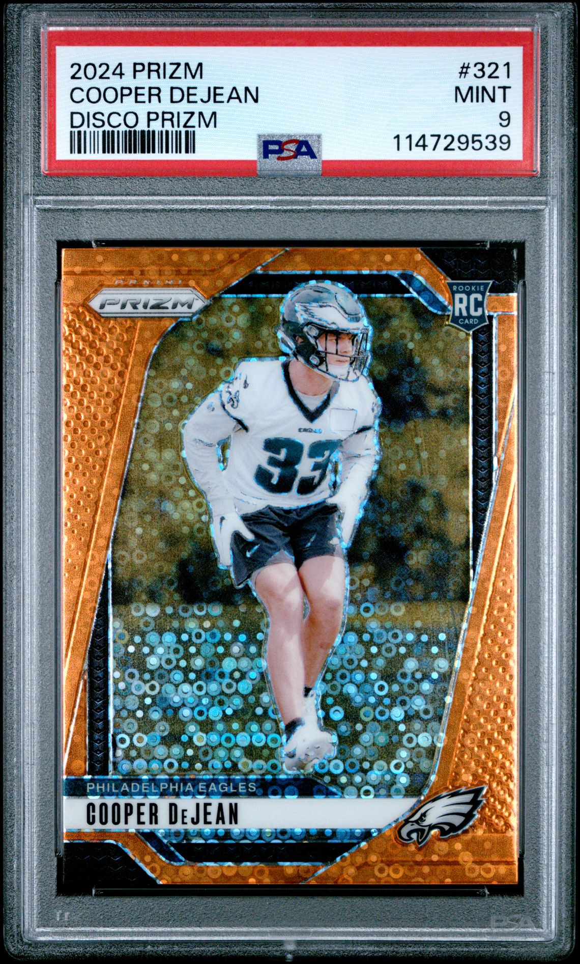 2024 Panini Prizm Cooper Dejean #321 (Disco Prizm) Mint 9 front