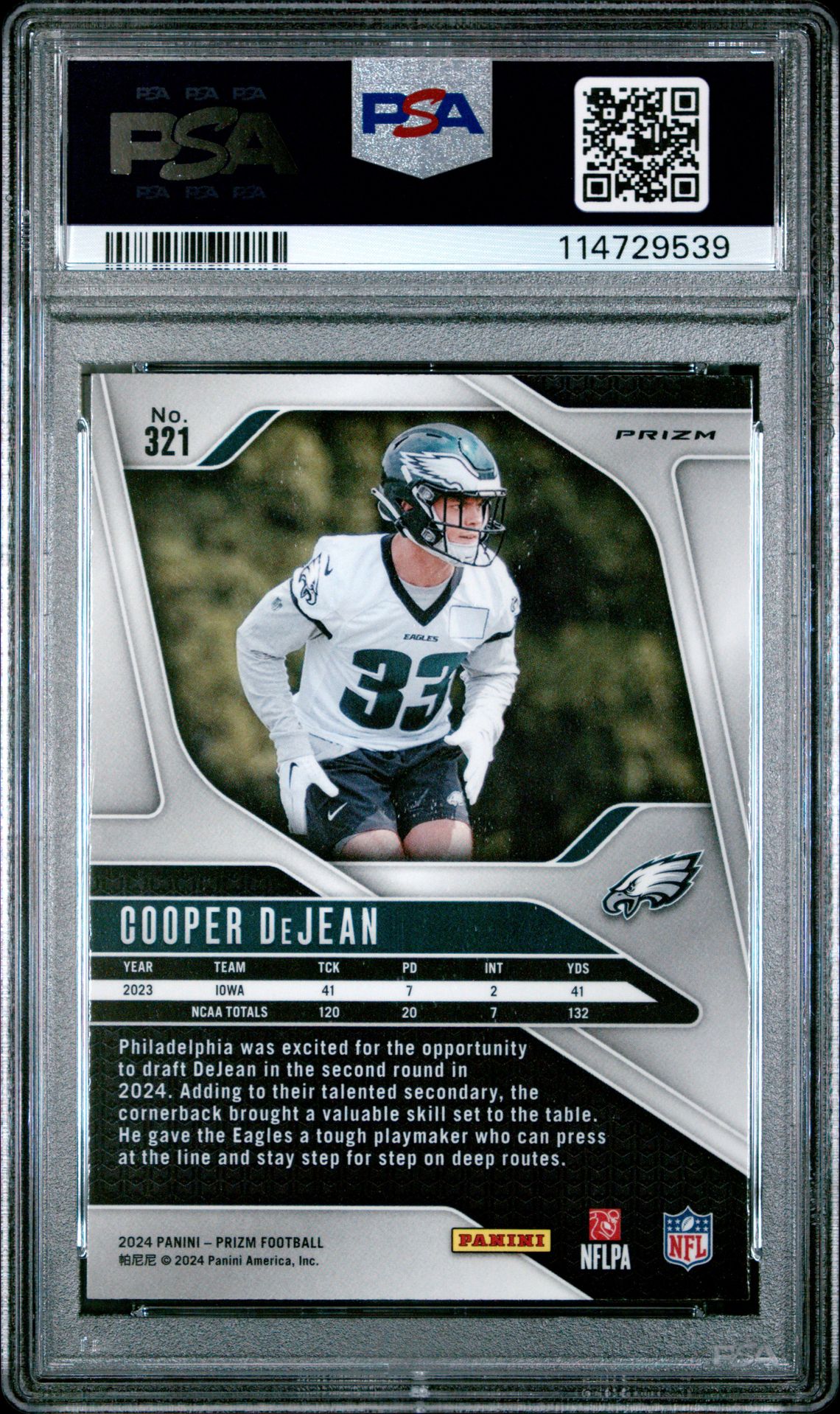 2024 Panini Prizm Cooper Dejean #321 (Disco Prizm) Mint 9 back