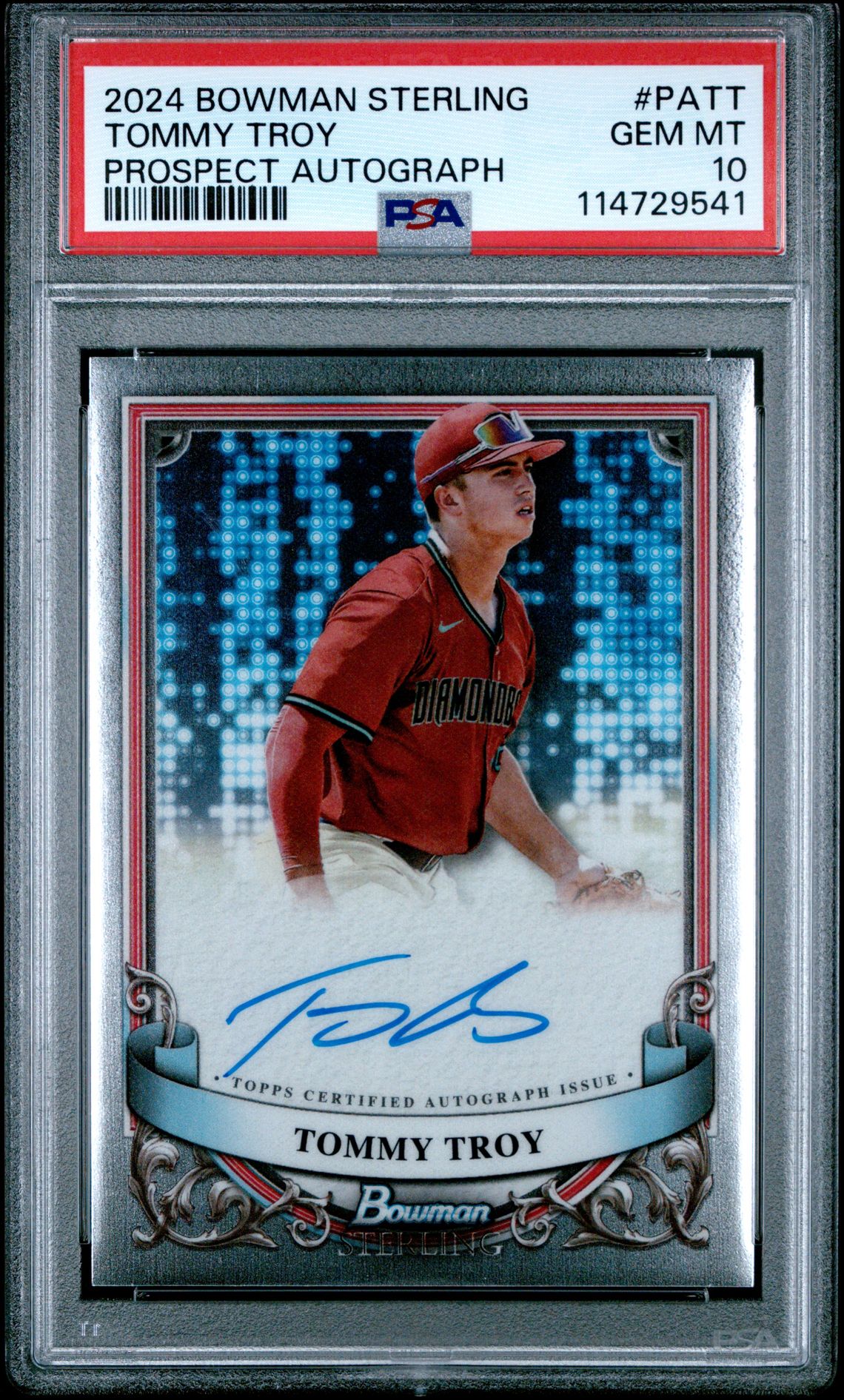 2024 Bowman Sterling Prospect Autographs Tommy Troy #Patt Gem Mt 10 front