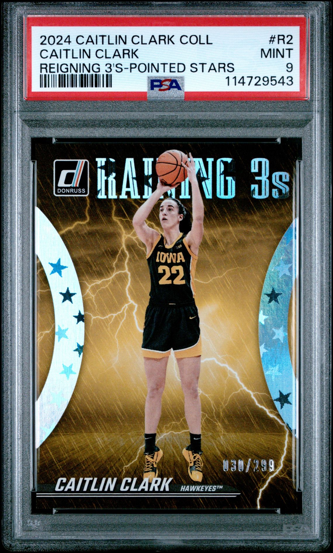 2024 Panini Caitlin Clark Collection Reigning 3'S Caitlin Clark #R2 (Reigning 3'S-Pointed Stars) Mint 9 front