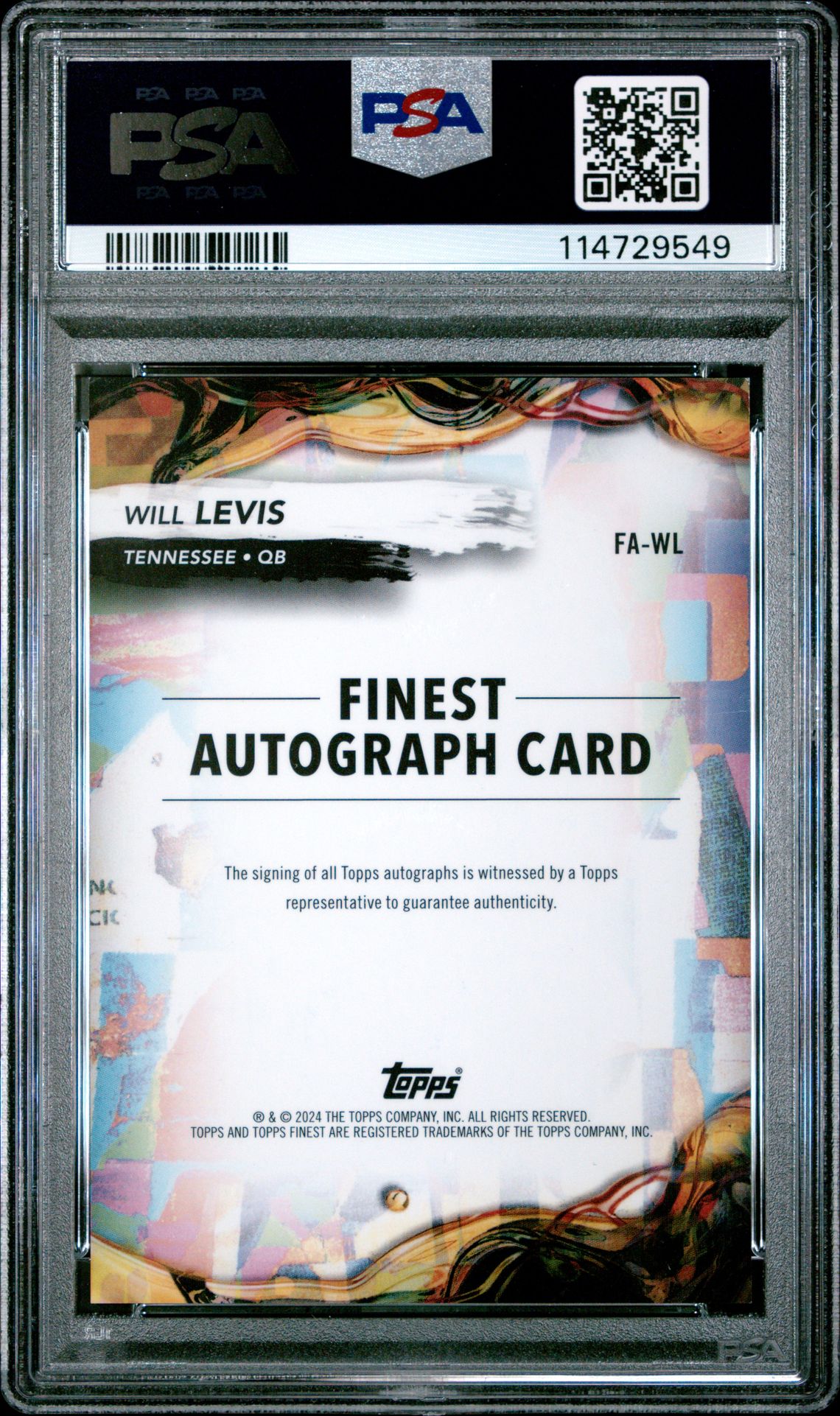 2024 Topps Finest Finest Autographs Will Levis #Fawl (Finest Auto-Gold Refractor) Gem Mt 10 back