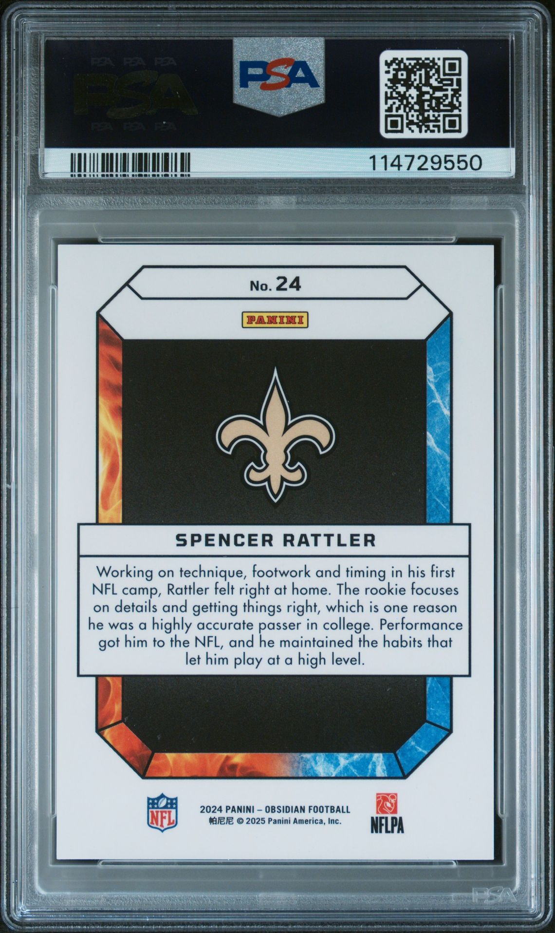 2024 Panini Obsidian Fire And Ice Spencer Rattler #24 Gem Mt 10 back