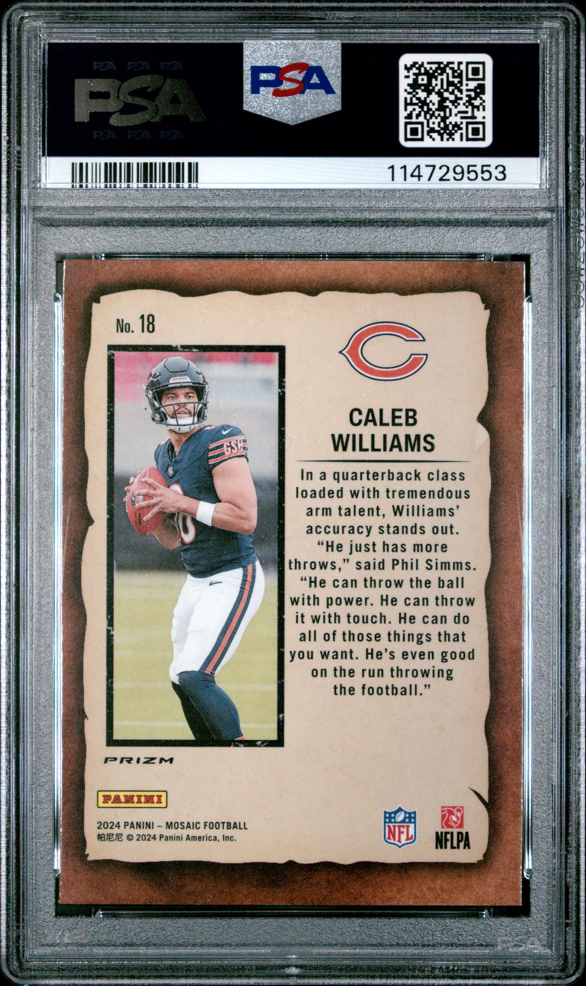 2024 Panini Mosaic Notoriety Caleb Williams #18 (Notoriety-Green) Gem Mt 10 back