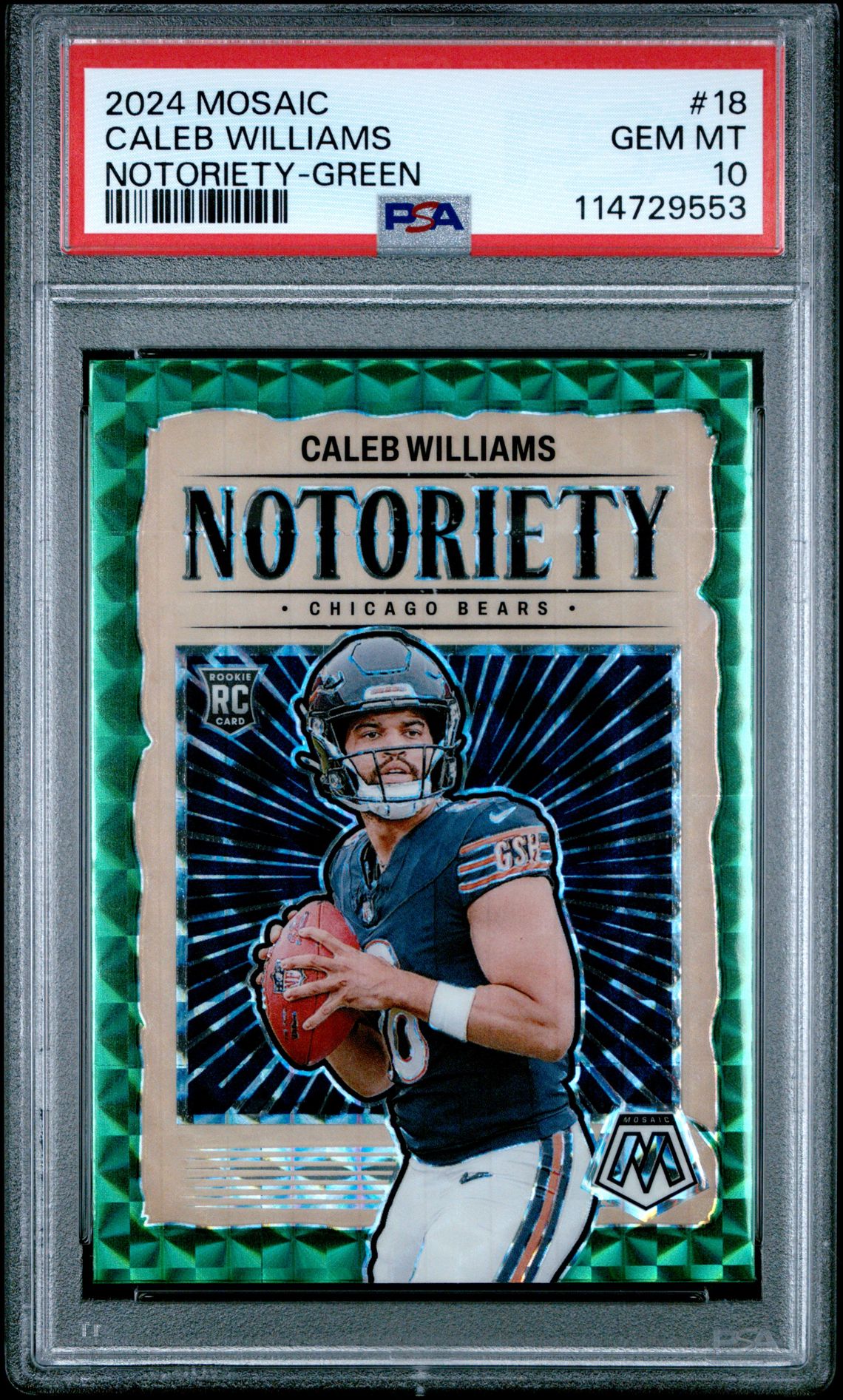 2024 Panini Mosaic Notoriety Caleb Williams #18 (Notoriety-Green) Gem Mt 10 front