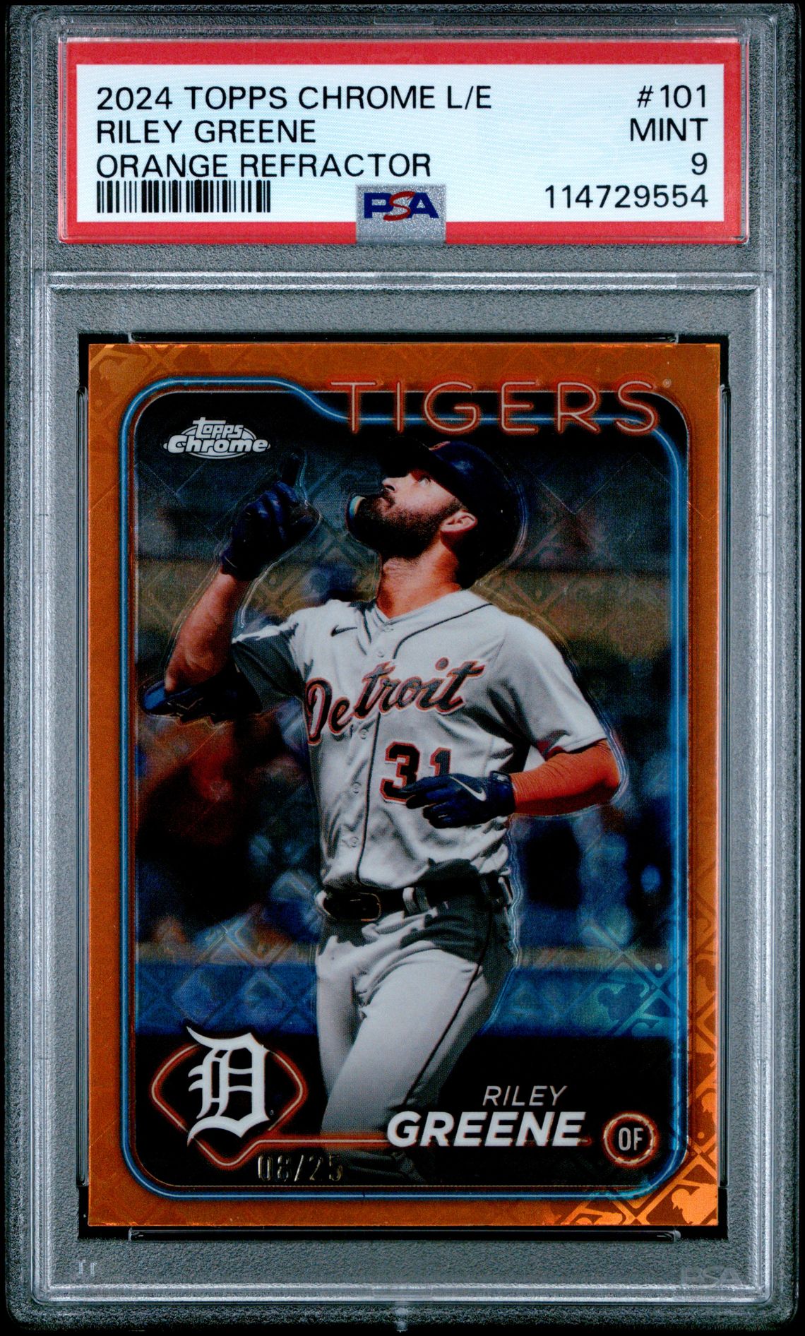 2024 Topps Chrome Logofractor Edition Riley Greene #101 (Orange Refractor) Mint 9 front