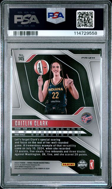 2024 Panini Prizm Wnba Caitlin Clark #145 (Ice) Mint 9 back