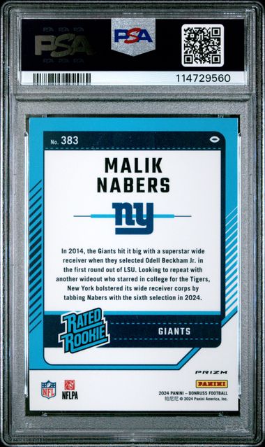 2024 Panini Donruss Malik Nabers #383 (Optic Preview-Blue Scope) Gem Mt 10 back