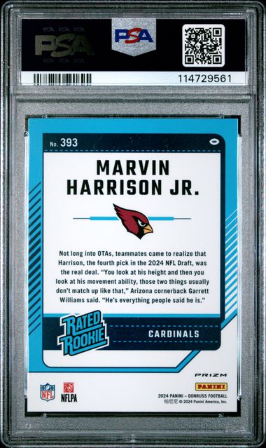 2024 Panini Donruss Marvin Harrison Jr. #393 (Optic Preview-Pink) Gem Mt 10 back