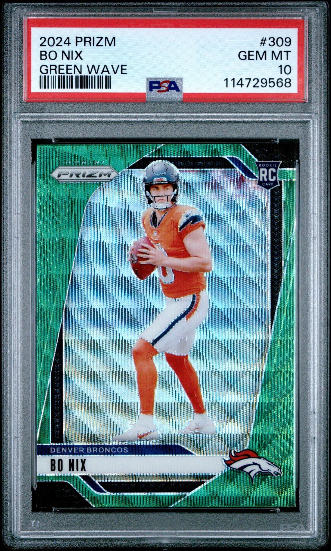 2024 Panini Prizm Bo Nix #309 (Green Wave) Gem Mt 10 front