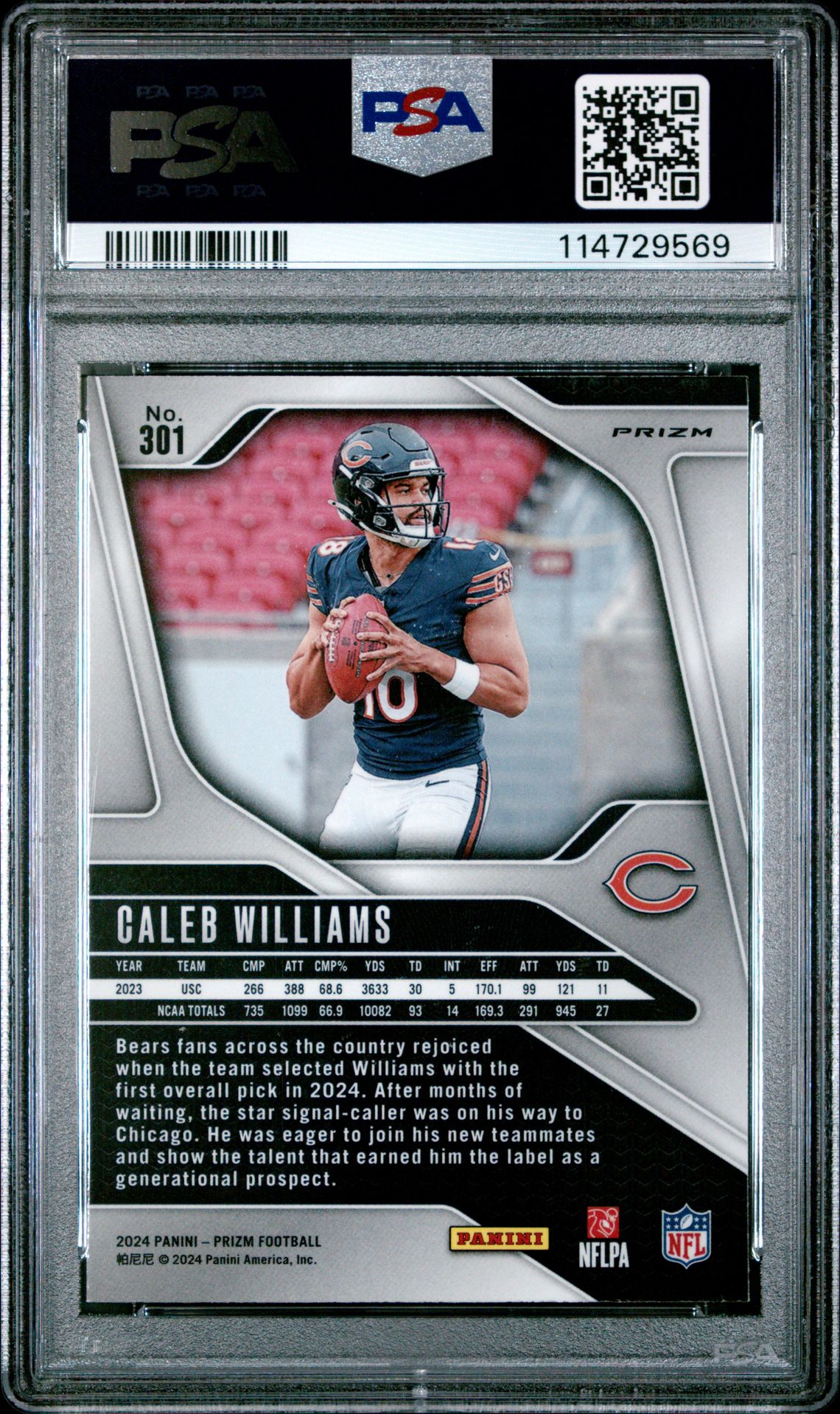 2024 Panini Prizm Caleb Williams #301 (Purple Pulsar) Gem Mt 10 back