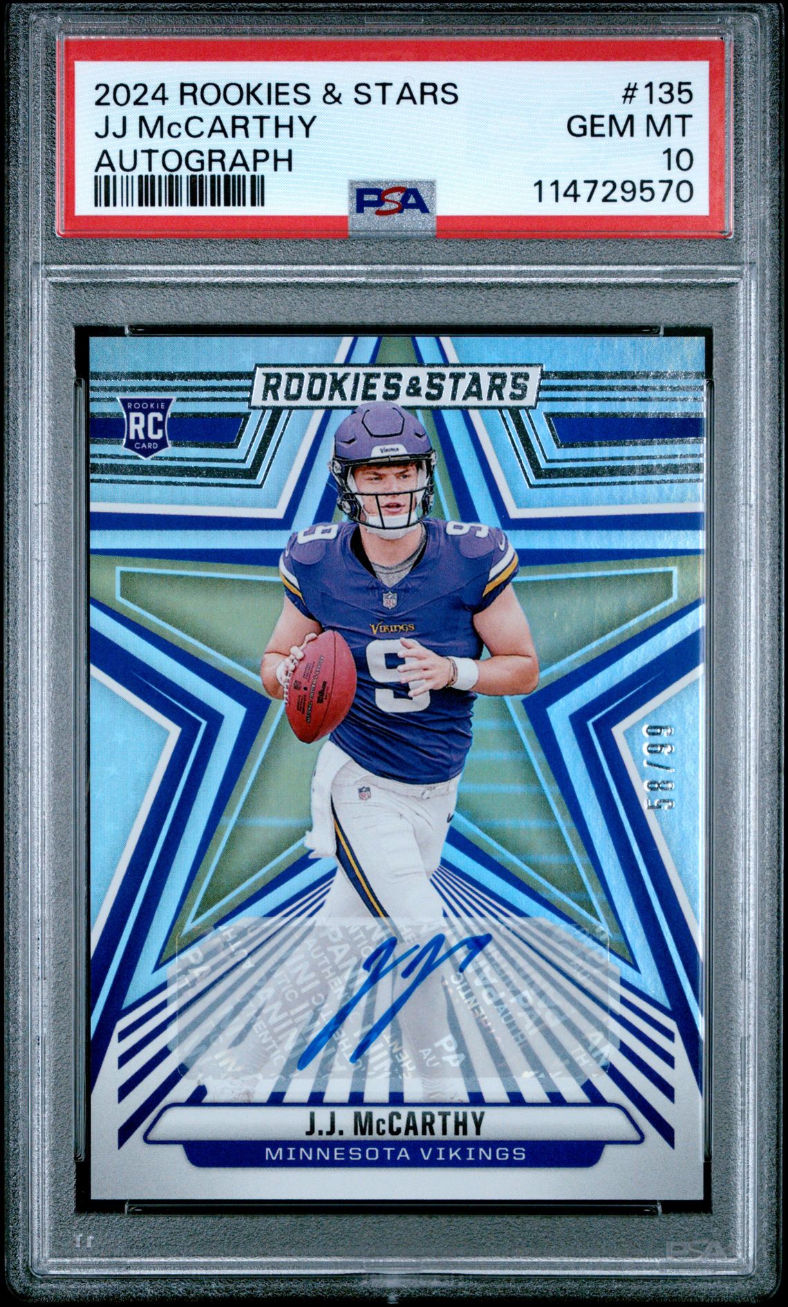 2024 Panini Rookies & Stars Jj Mccarthy #135 (Autograph) Gem Mt 10 front