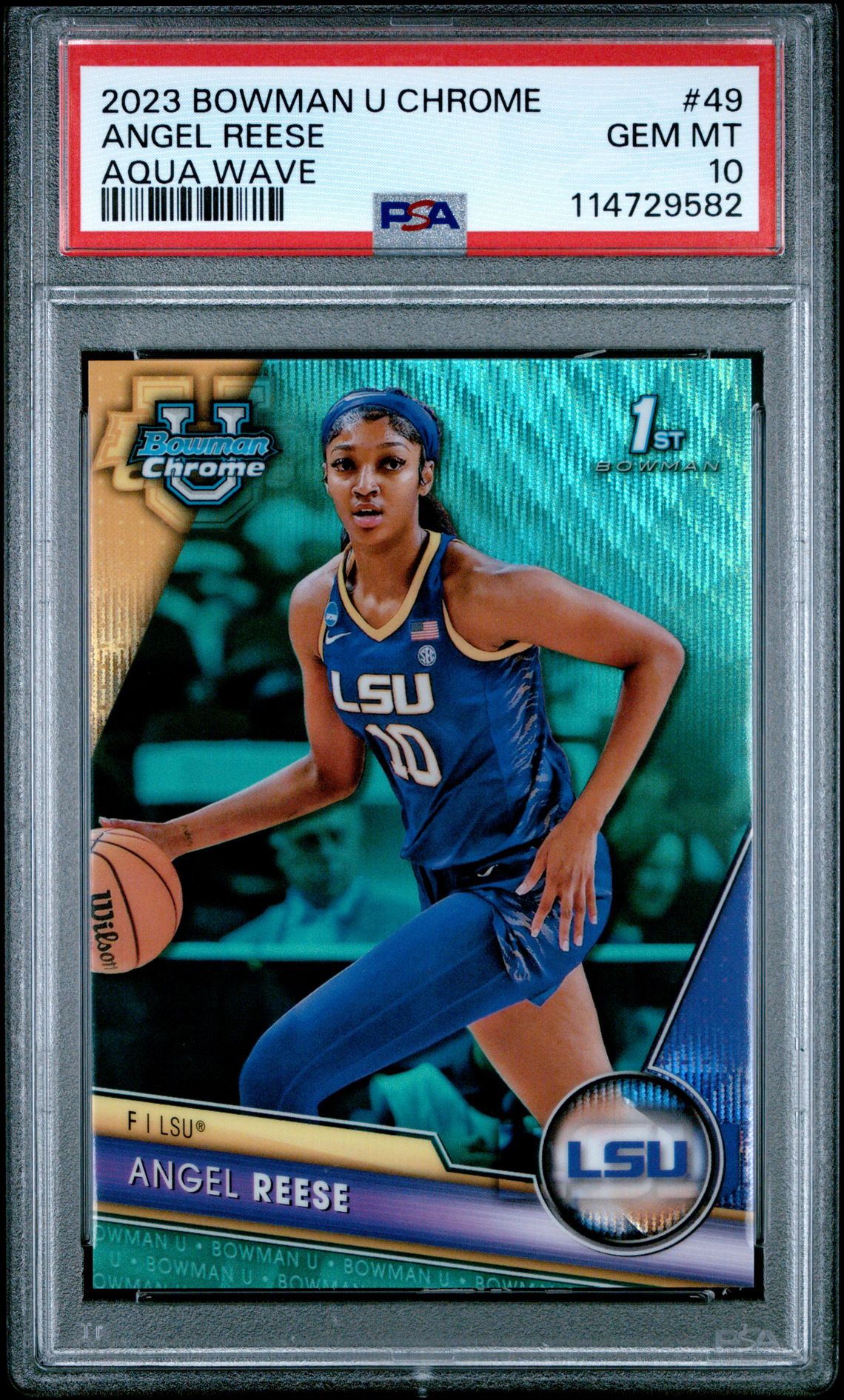 2023 Bowman University Chrome Angel Reese #49 (Aqua Wave) Gem Mt 10 front