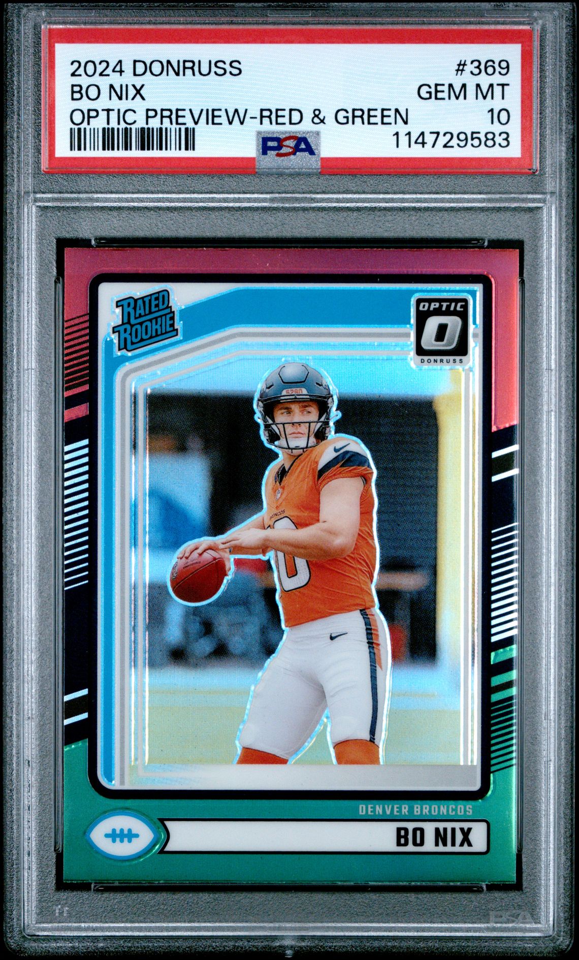 2024 Panini Donruss Bo Nix #369 (Optic Preview-Red & Green) Gem Mt 10 front