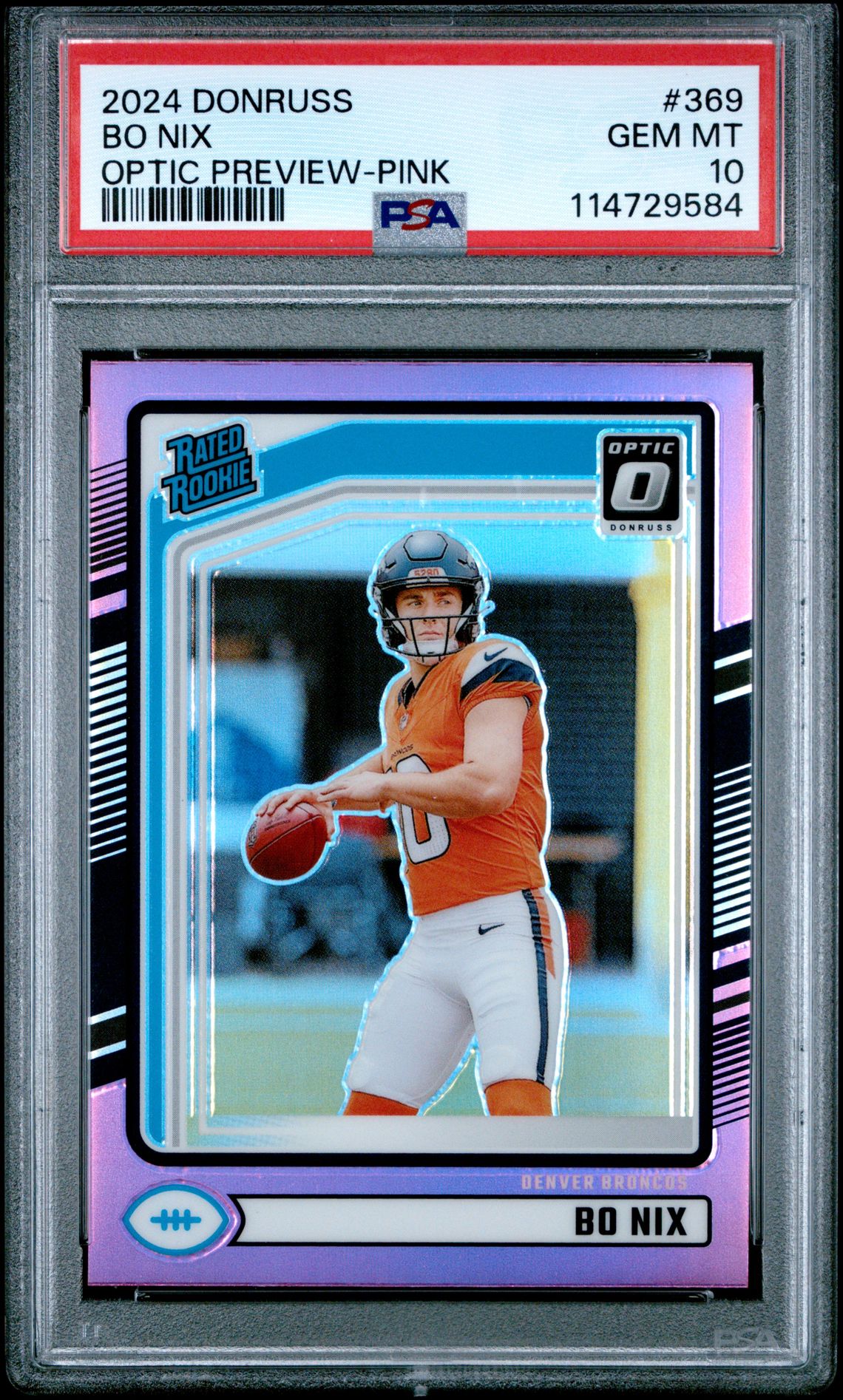 2024 Panini Donruss Bo Nix #369 (Optic Preview-Pink) Gem Mt 10 front