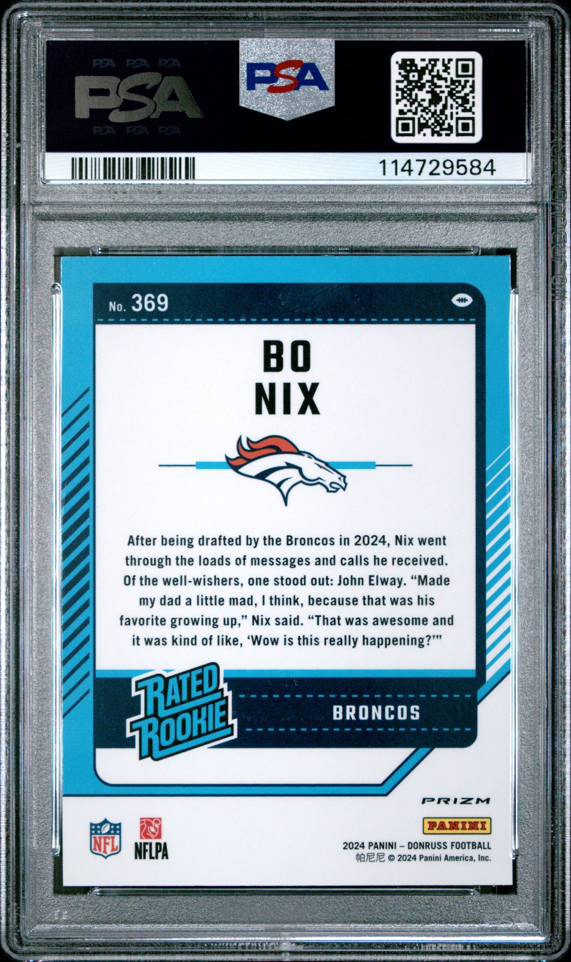 2024 Panini Donruss Bo Nix #369 (Optic Preview-Pink) Gem Mt 10 back