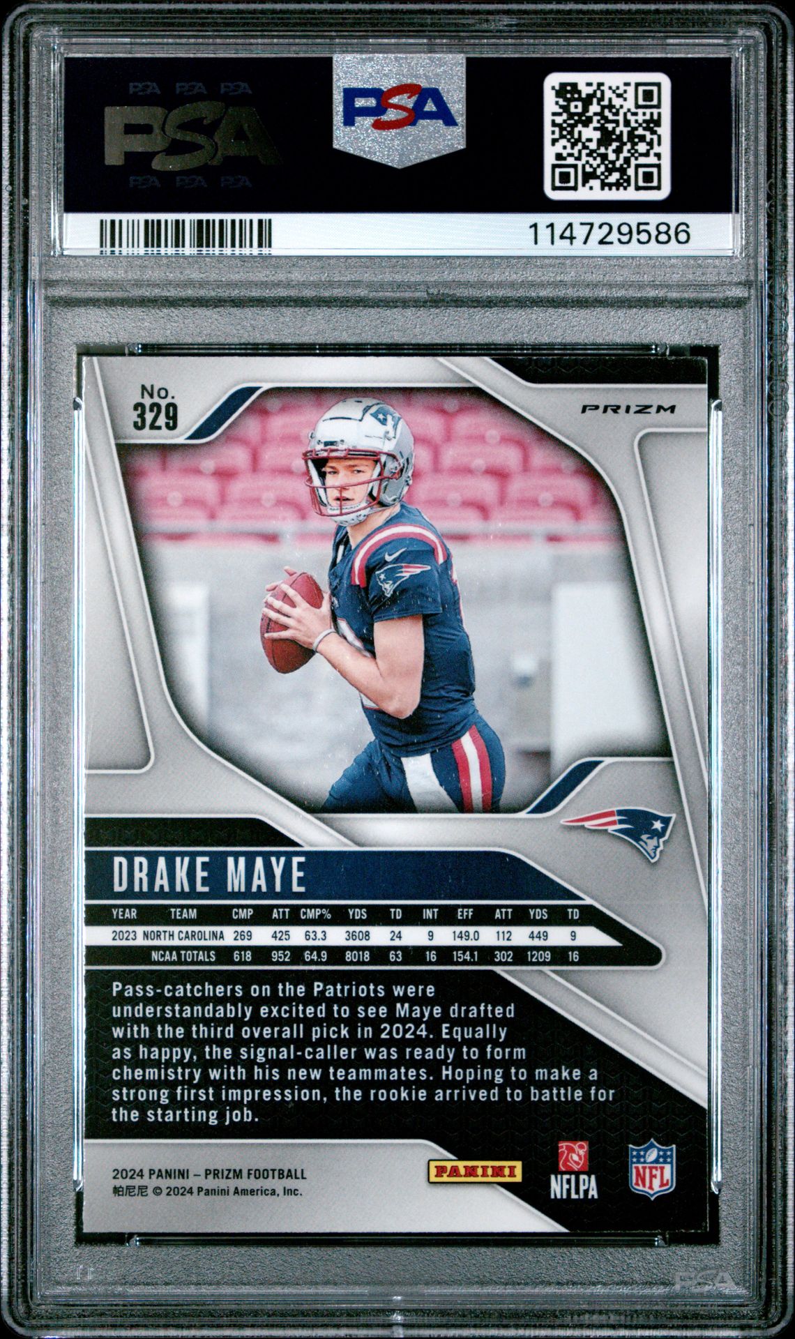 2024 Panini Prizm Drake Maye #329 (Silver Prizm) Mint 9 back