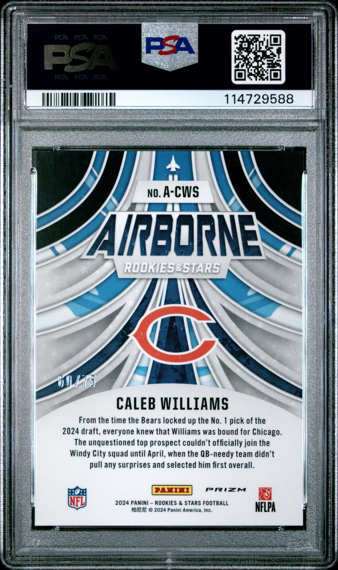 2024 Panini Rookies & Stars Airborne Caleb Williams #Acws (Airborne-Pink) Mint 9 back