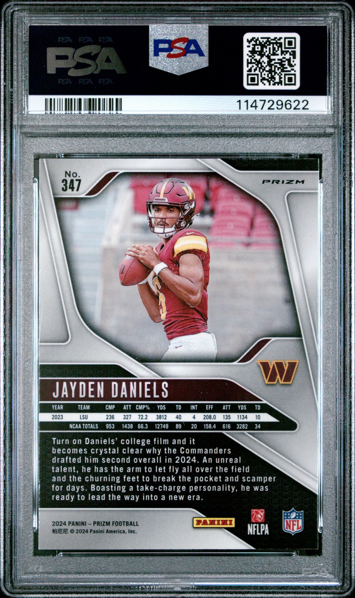 2024 Panini Prizm Jayden Daniels #347 (Lazer Prizm) Mint 9 back