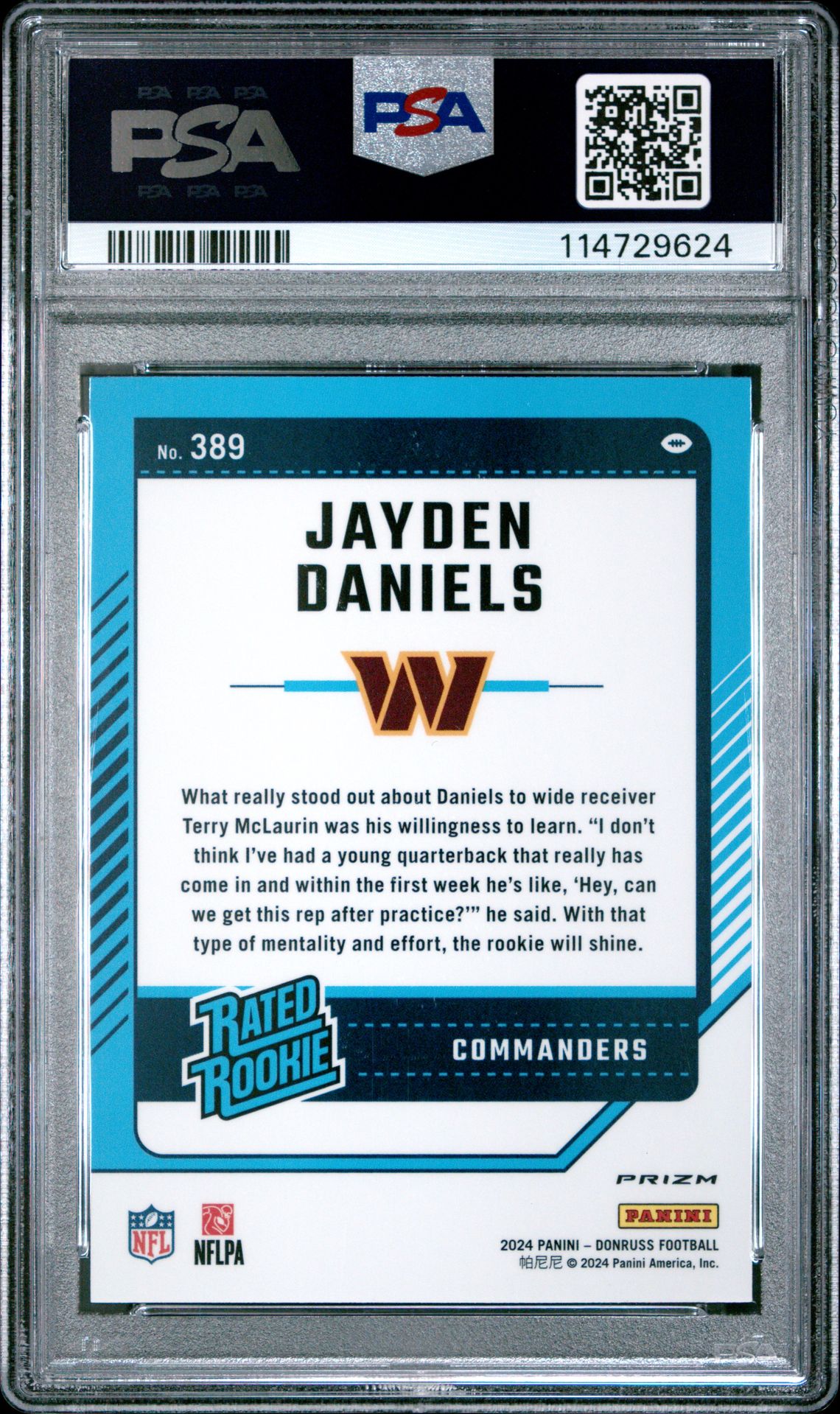2024 Panini Donruss Jayden Daniels #389 (Optic Preview-Red Wave) Gem Mt 10 back