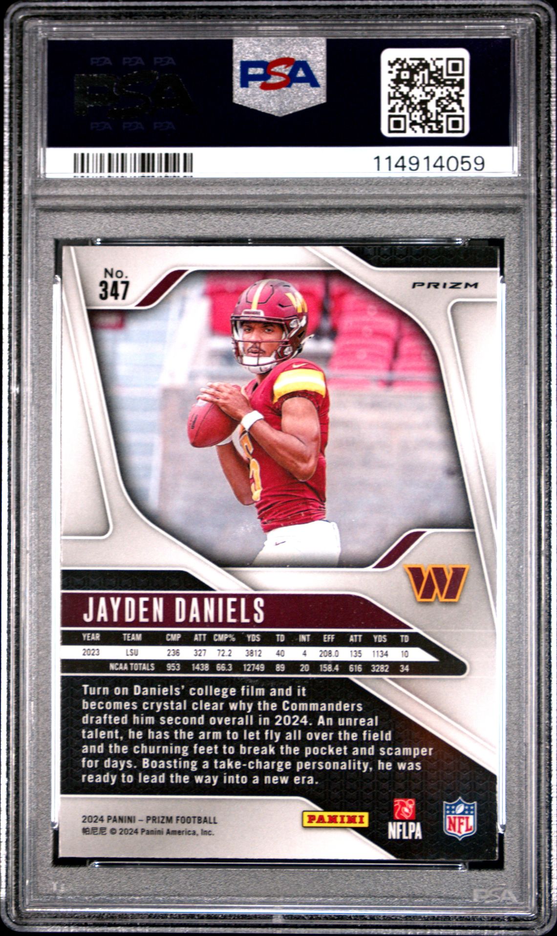2024 Panini Prizm Jayden Daniels #347 (Disco Prizm) Gem Mt 10 back