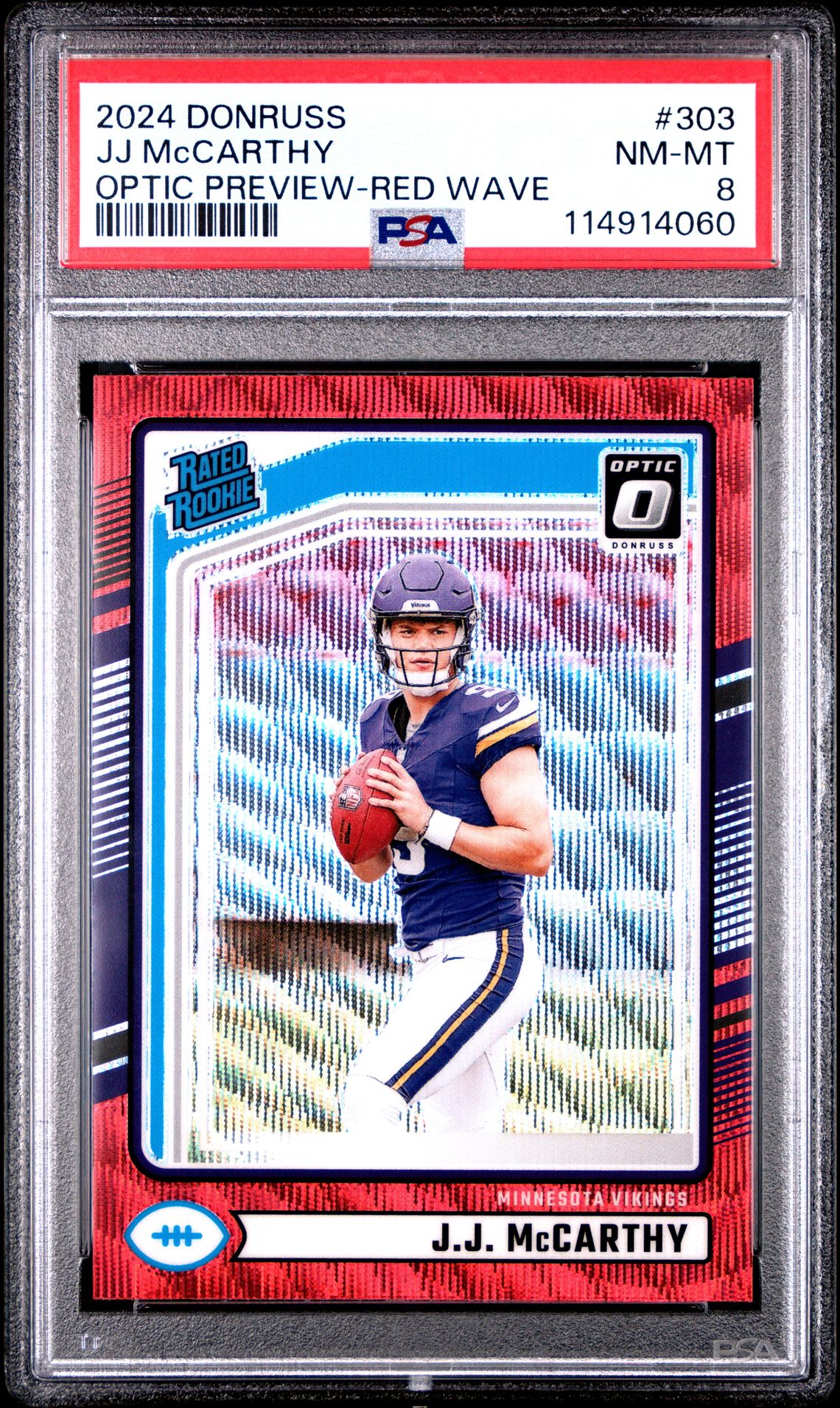 2024 Panini Donruss Jj Mccarthy #303 (Optic Preview-Red Wave) Nm-Mt 8 front