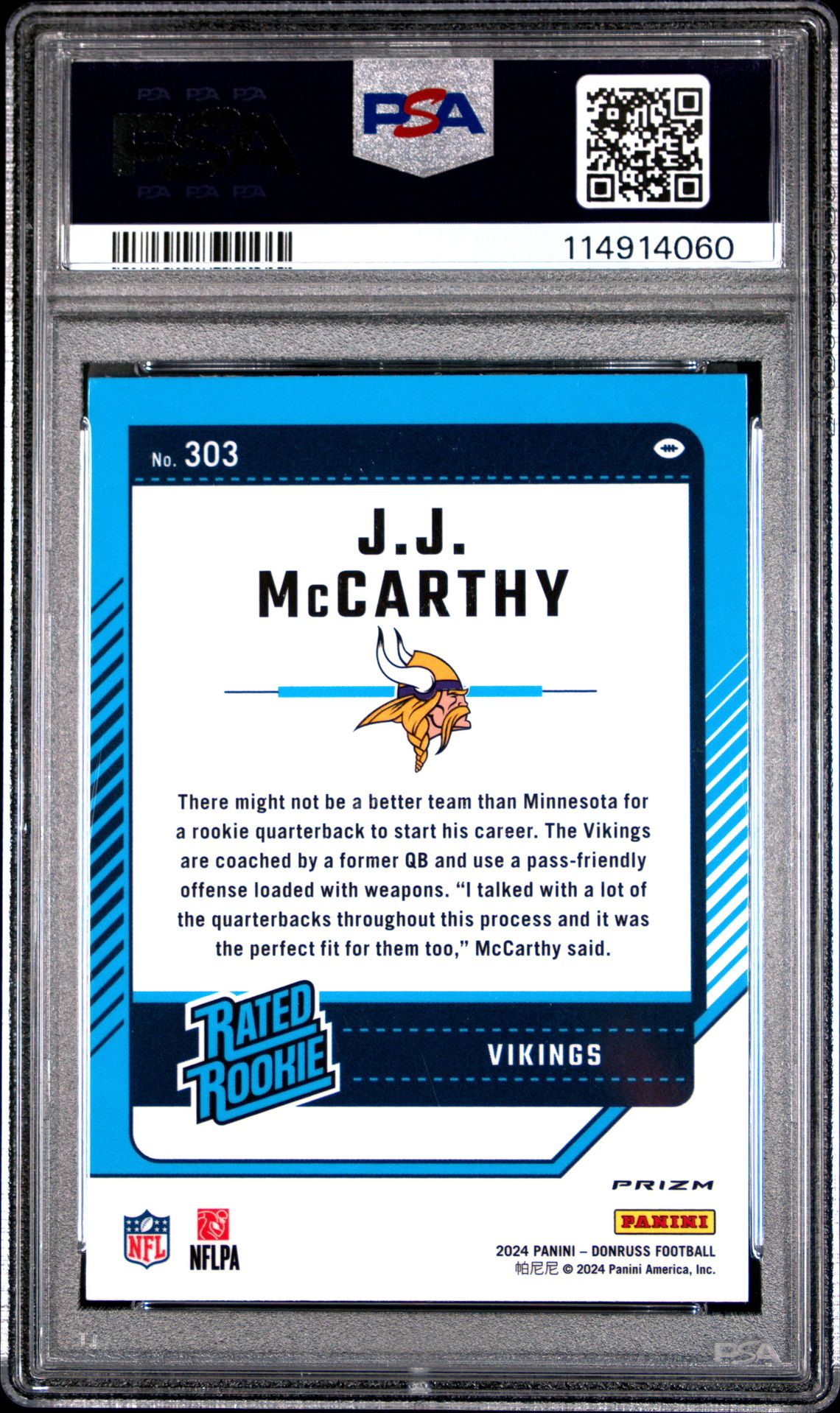 2024 Panini Donruss Jj Mccarthy #303 (Optic Preview-Red Wave) Nm-Mt 8 back