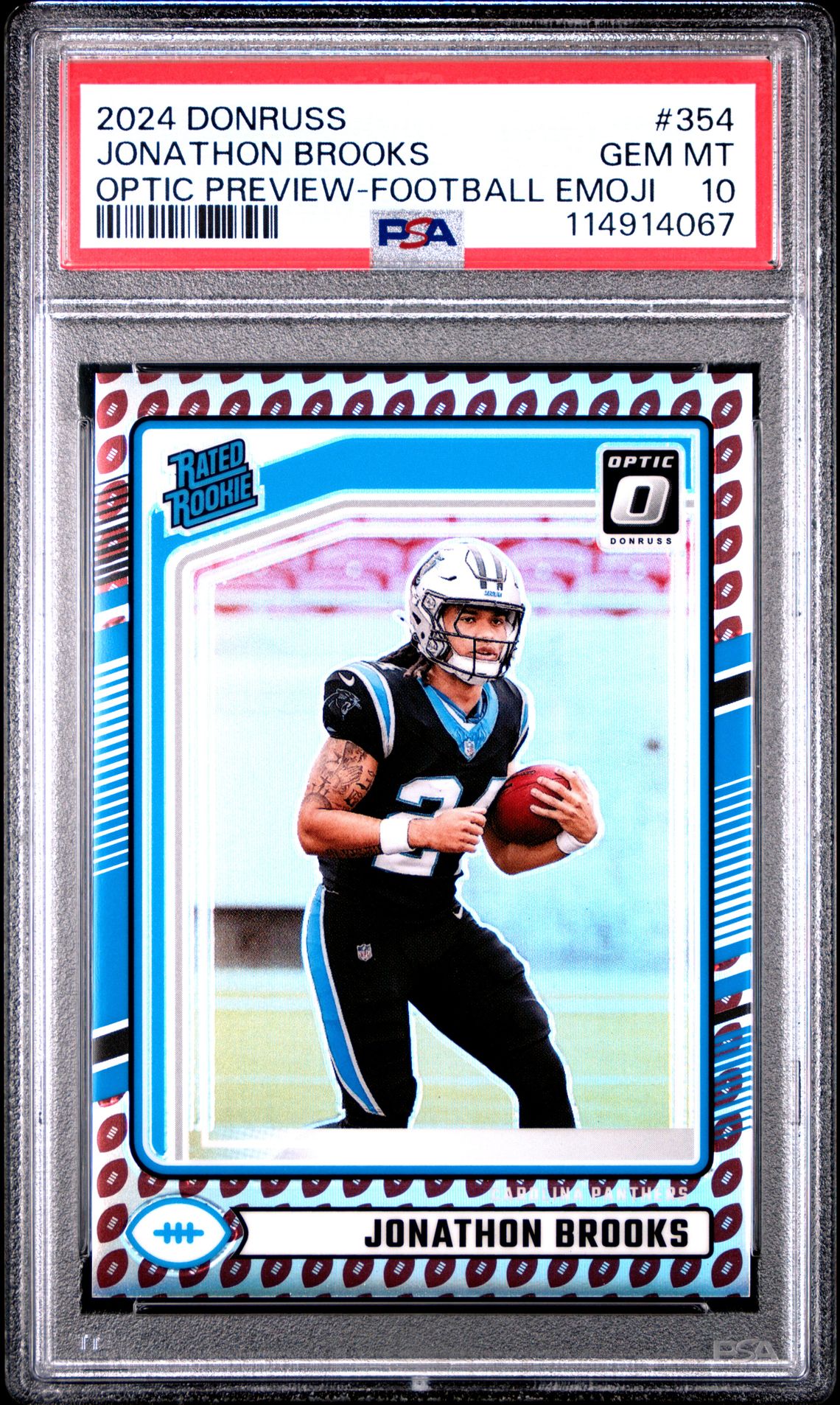 2024 Panini Donruss Jonathon Brooks #354 (Optic Preview-Football Emoji) Gem Mt 10 front