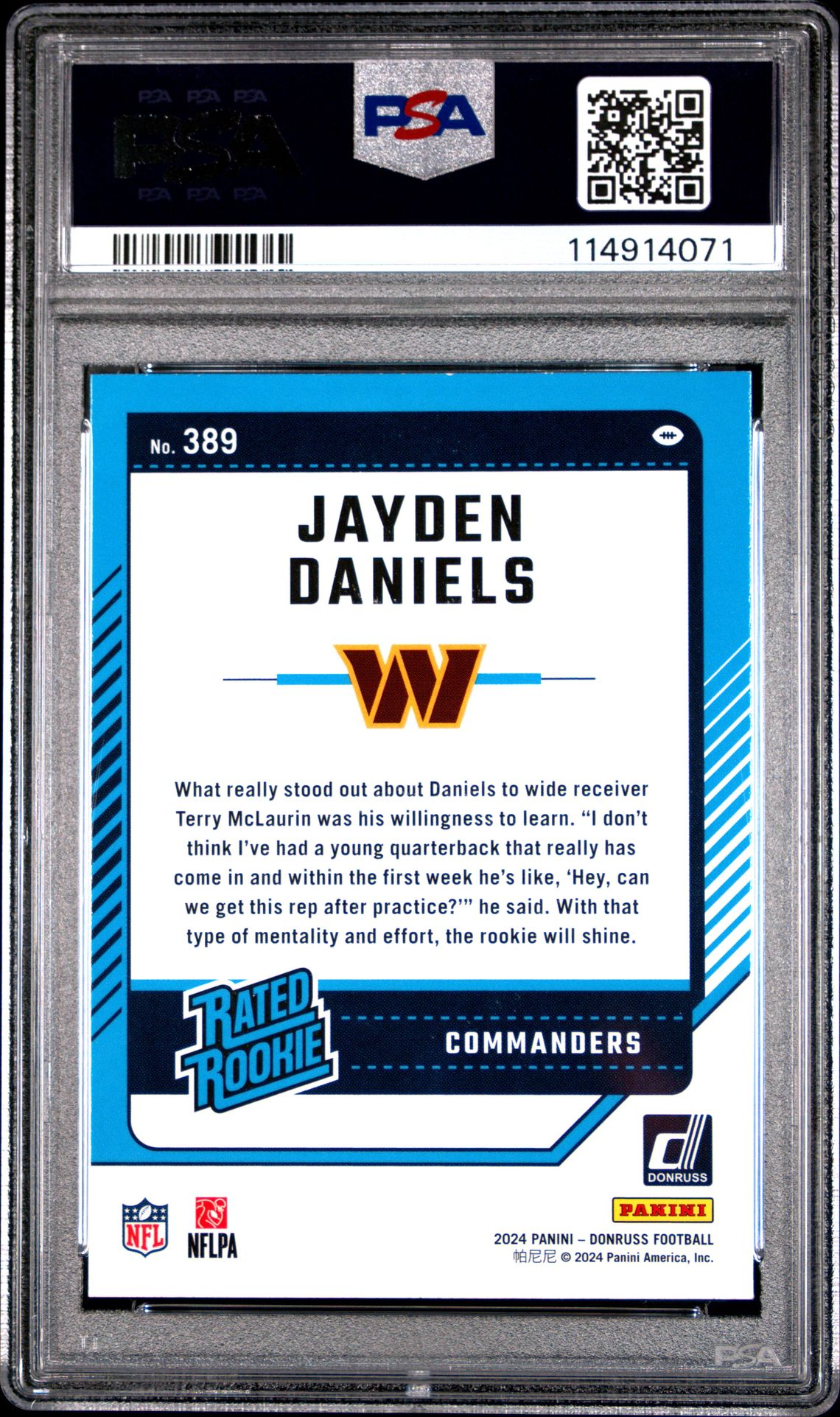 2024 Panini Donruss Jayden Daniels #389 Mint 9 back