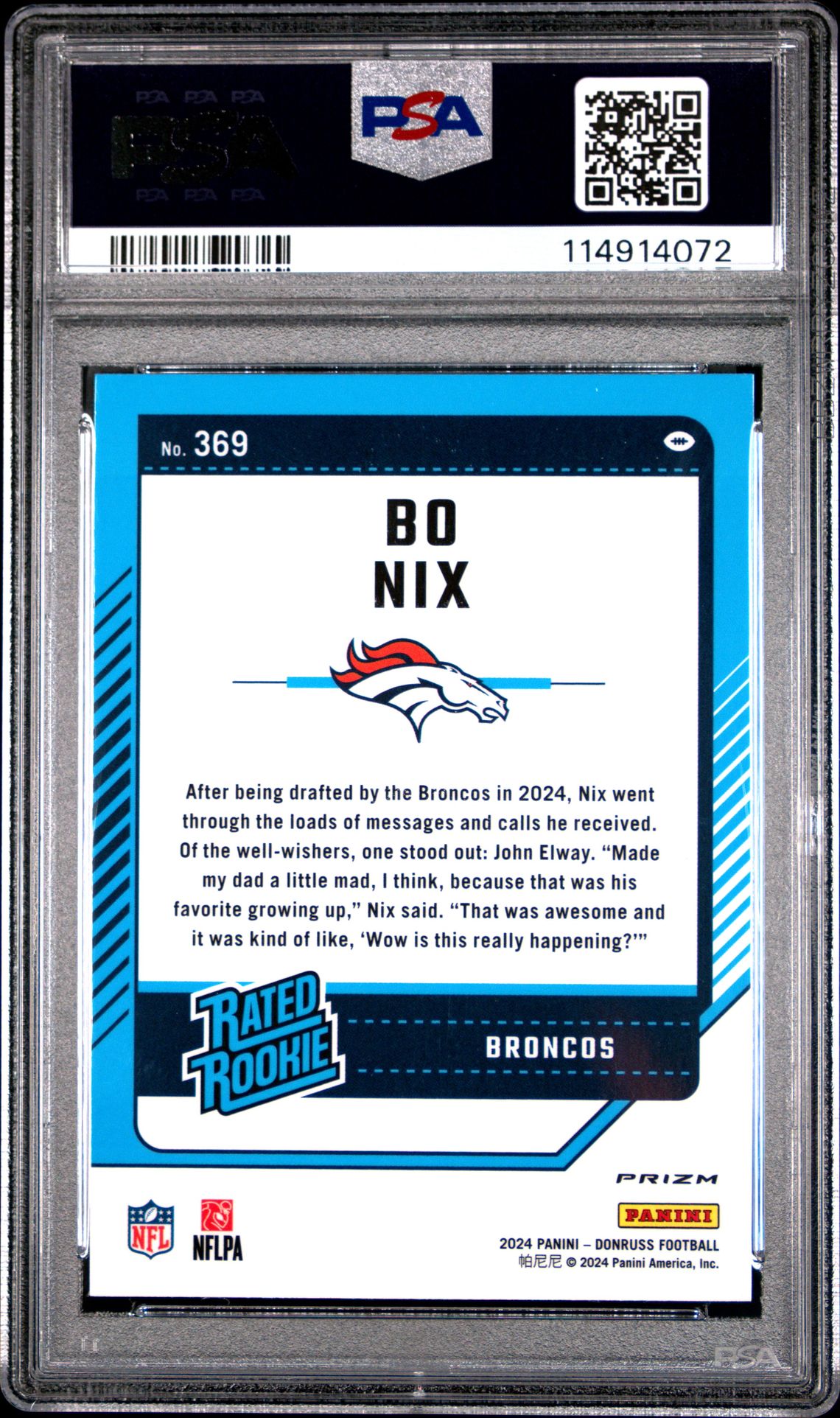 2024 Panini Donruss Bo Nix #369 (Optic Preview-Red Wave) Gem Mt 10 back