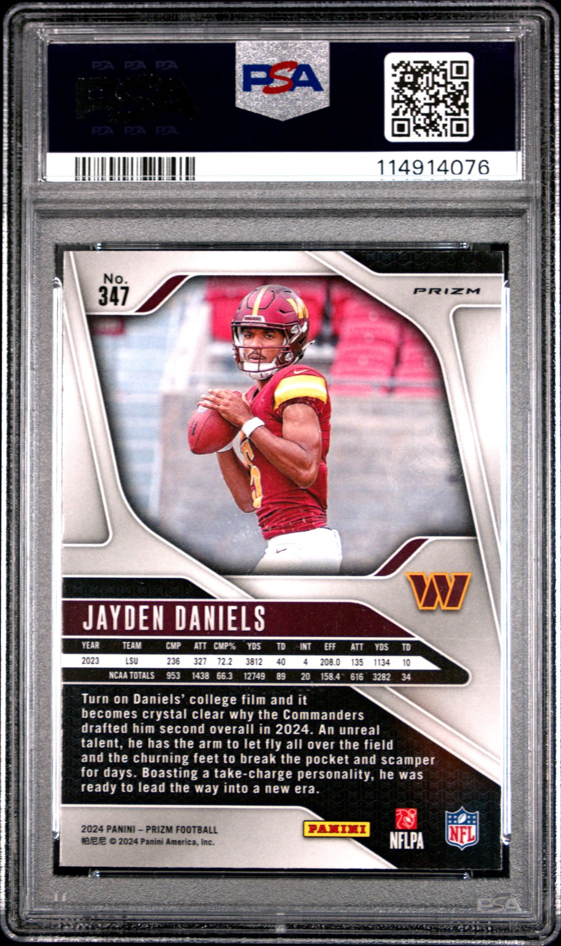 2024 Panini Prizm Jayden Daniels #347 (Lazer Prizm) Mint 9 back