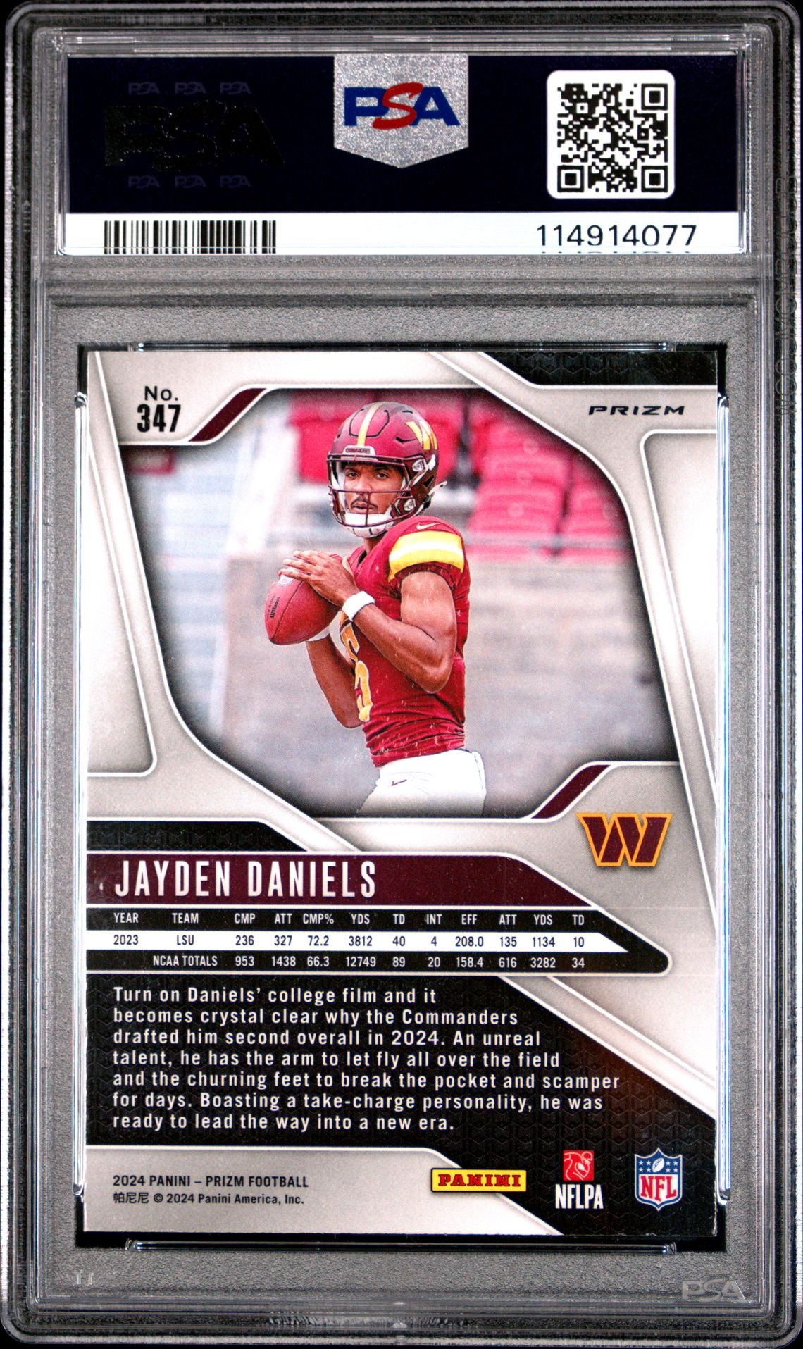 2024 Panini Prizm Jayden Daniels #347 (Disco Prizm) Mint 9 back