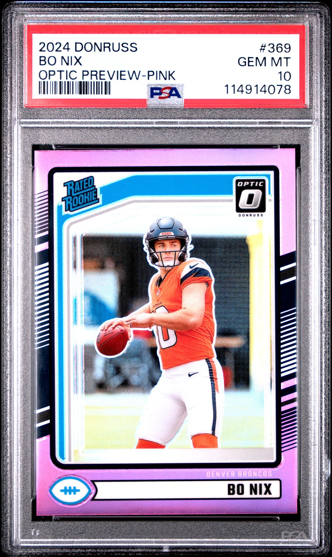 2024 Panini Donruss Bo Nix #369 (Optic Preview-Pink) Gem Mt 10 front