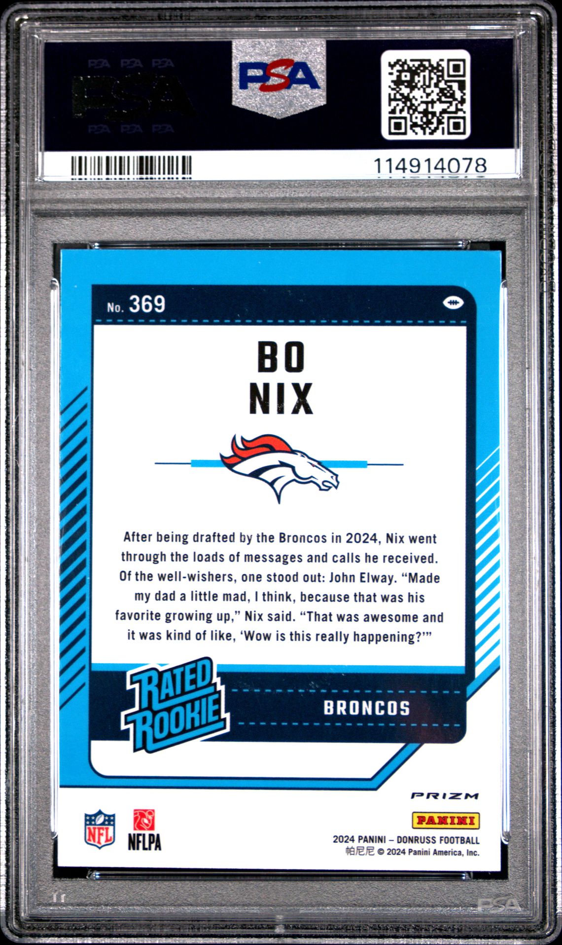 2024 Panini Donruss Bo Nix #369 (Optic Preview-Pink) Gem Mt 10 back