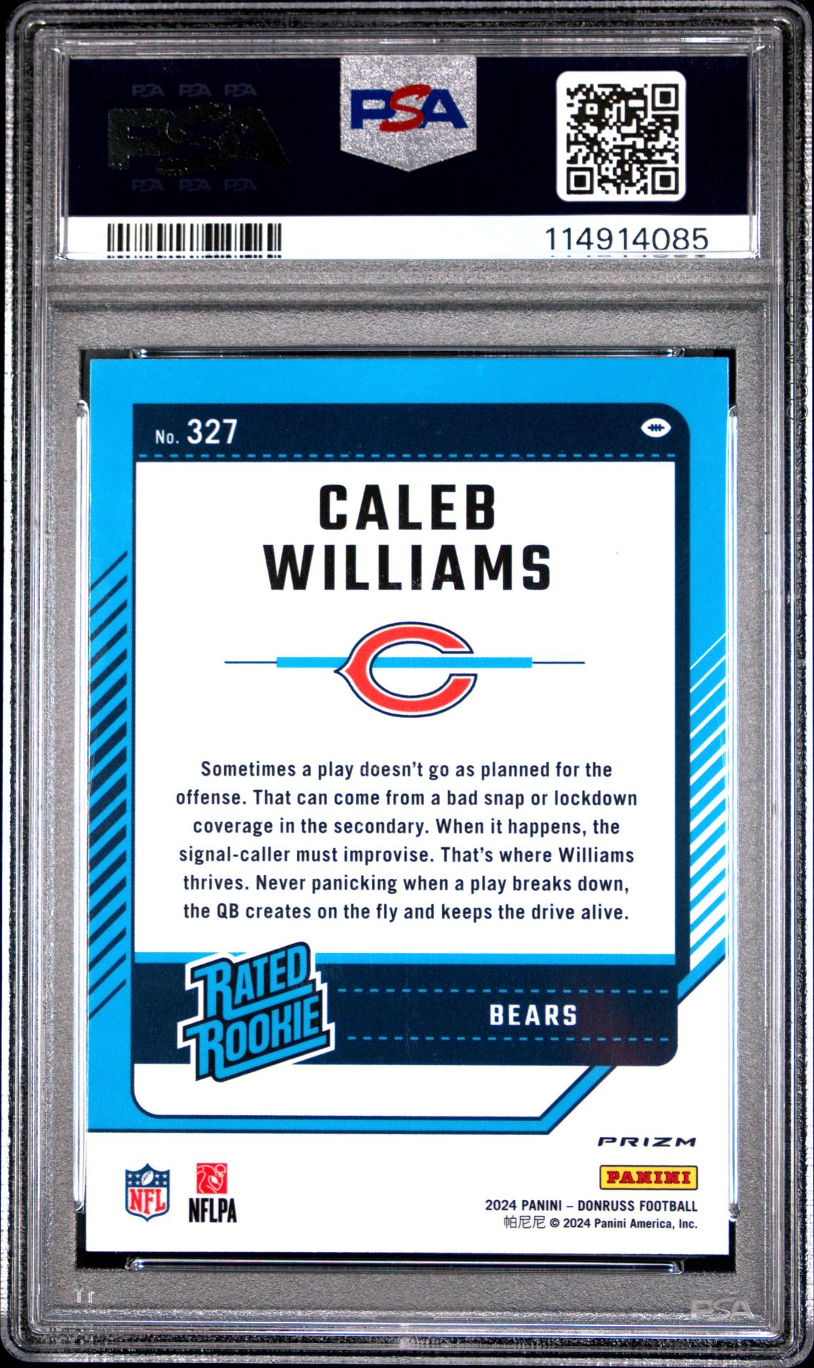 2024 Panini Donruss Caleb Williams #327 (Optic Preview-Red Wave) Mint 9 back