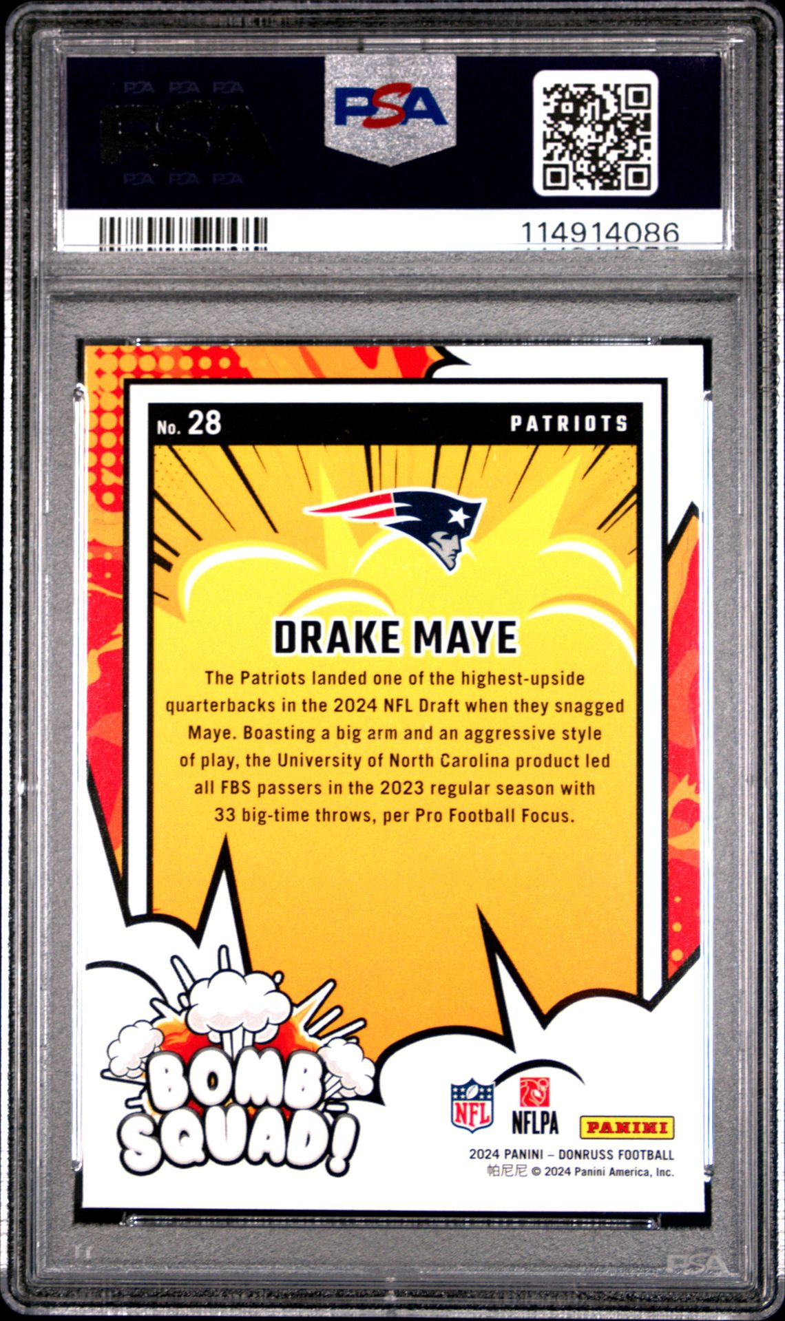 2024 Panini Donruss Bomb Squad Drake Maye #28 Mint 9 back