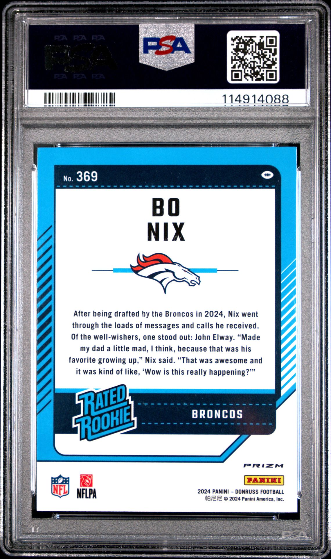 2024 Panini Donruss Bo Nix #369 (Optic Preview-Red Wave) Gem Mt 10 back